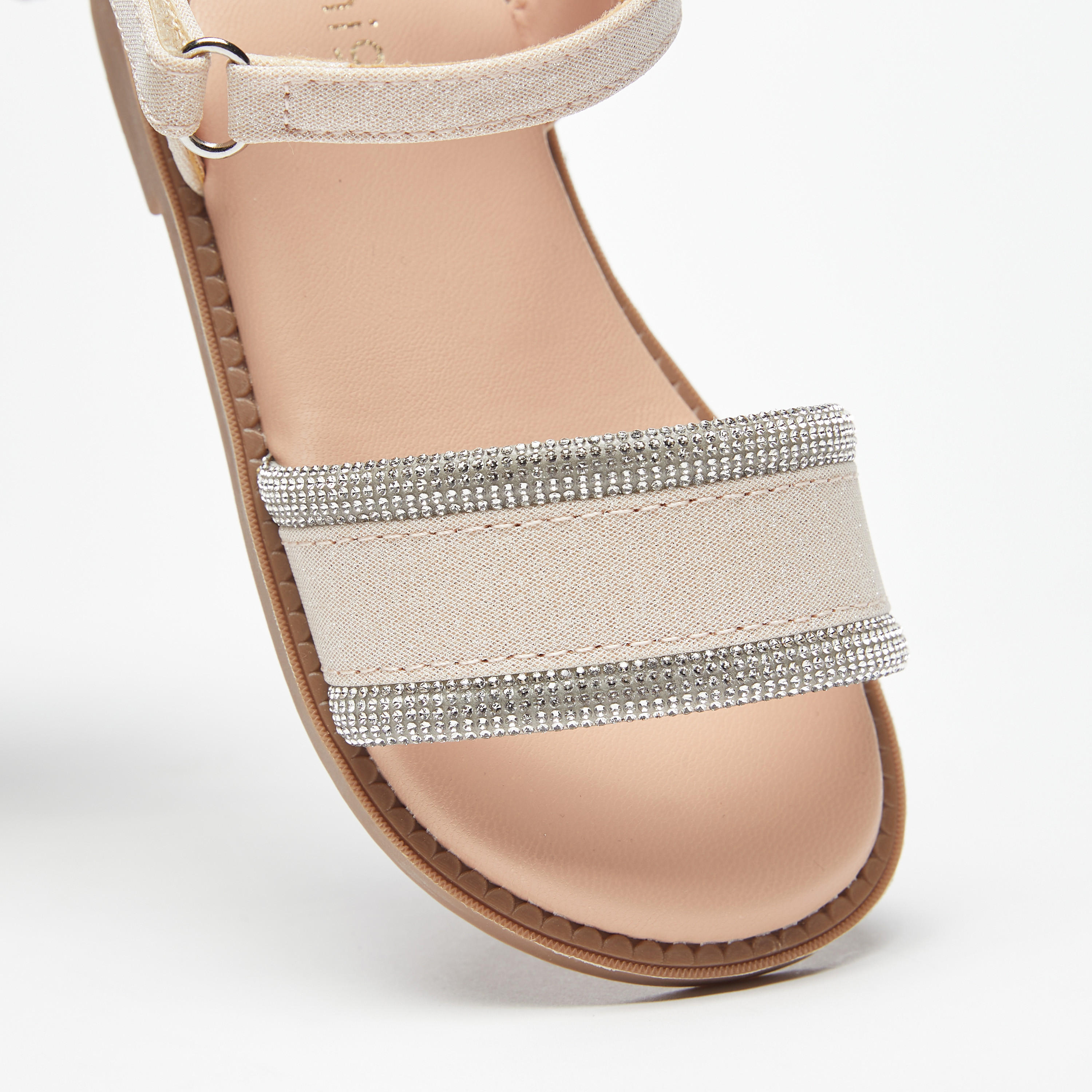 Juniors Textured Sandals with Hook and Loop Closure-girls-shoes-sandals-image-4