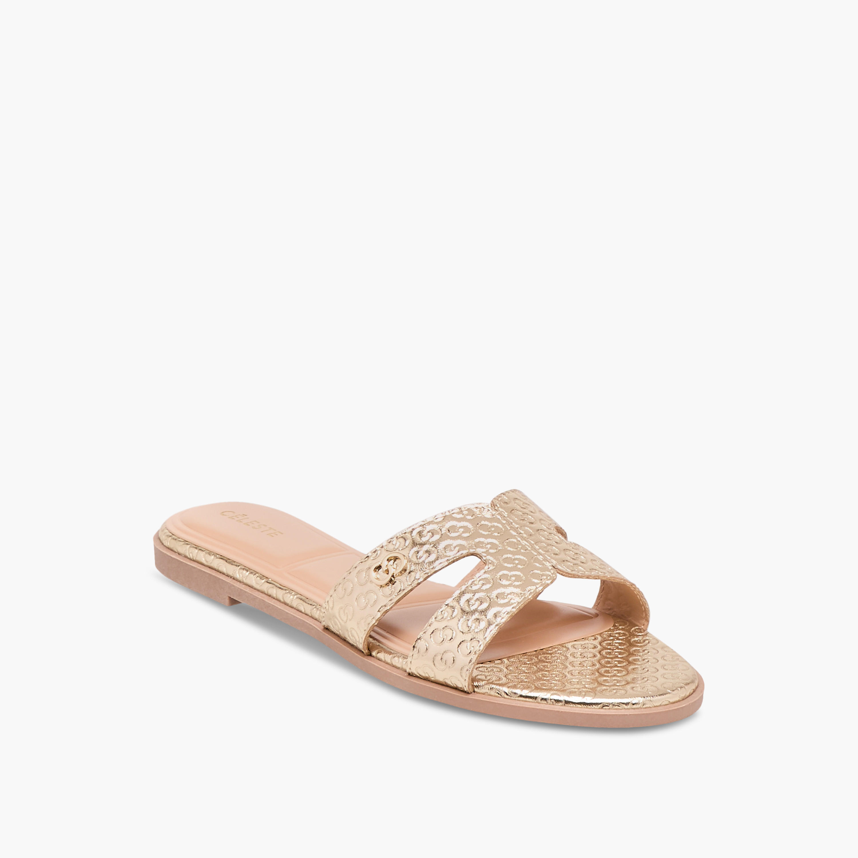 Celeste Women's Monogram Emobossed Slip-On Flat Sandals-women-shoes-flats-sandals-image-2