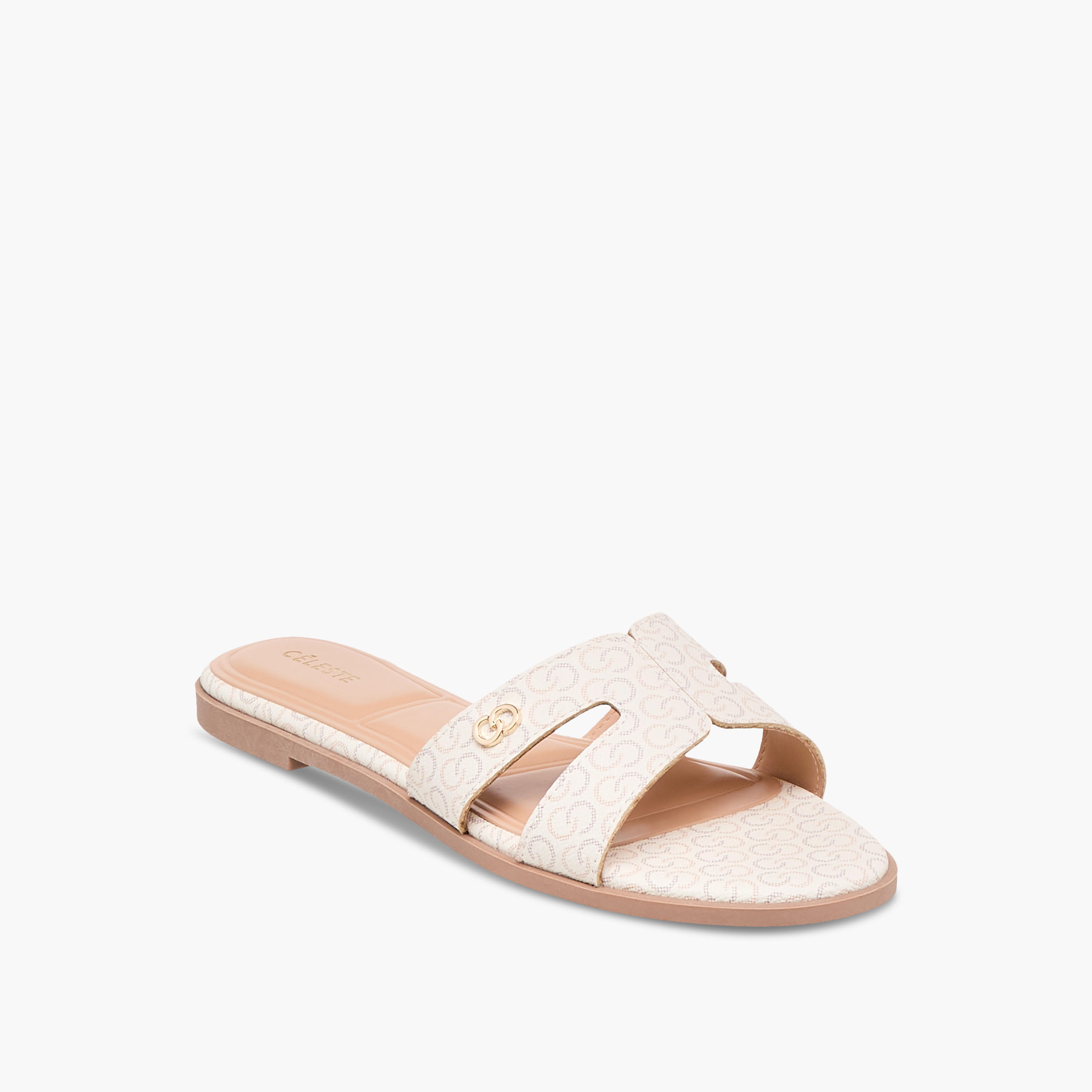 Celeste Women's Monogram Print Slip-On Flat Sandals-women-shoes-flats-sandals-image-2