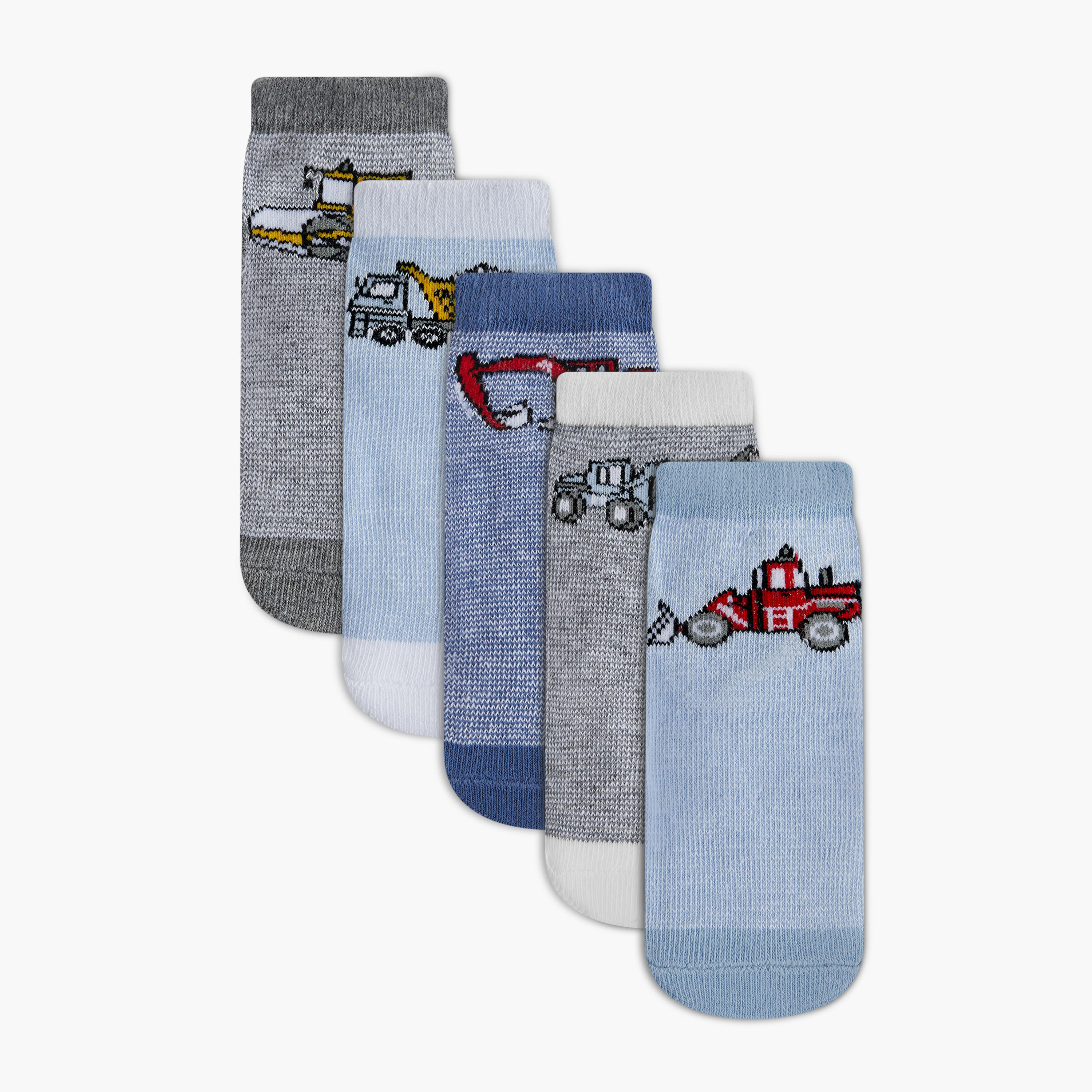 Barefeet Vehicle Print Non-Terry Ankle Length Socks - Set of 5-girls-accessories-socks-image-1