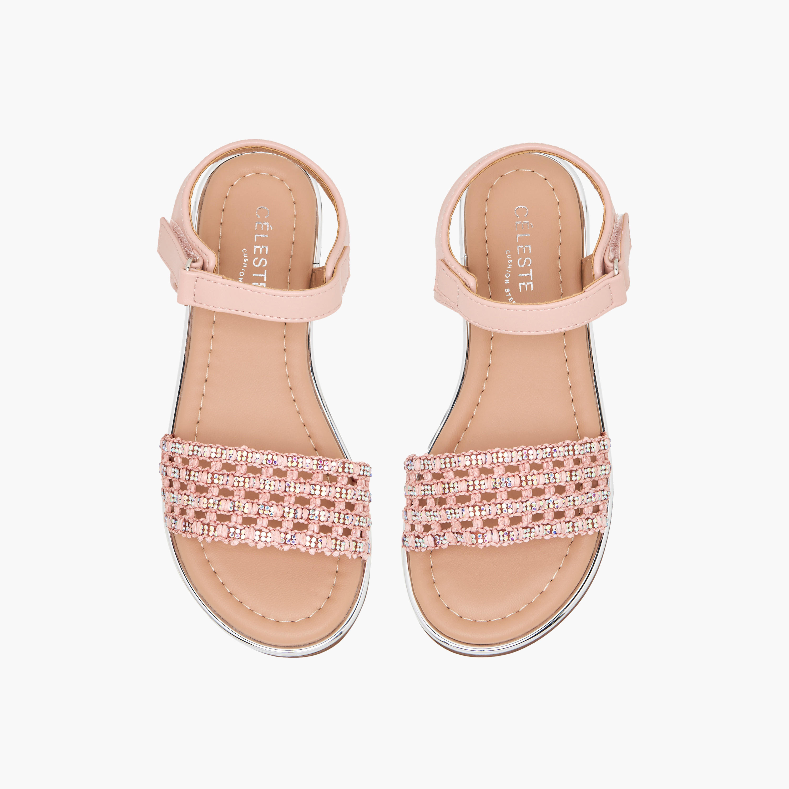 Celeste Girls Embellished Hook & Loop Flat Sandals-girls-shoes-sandals-image-1