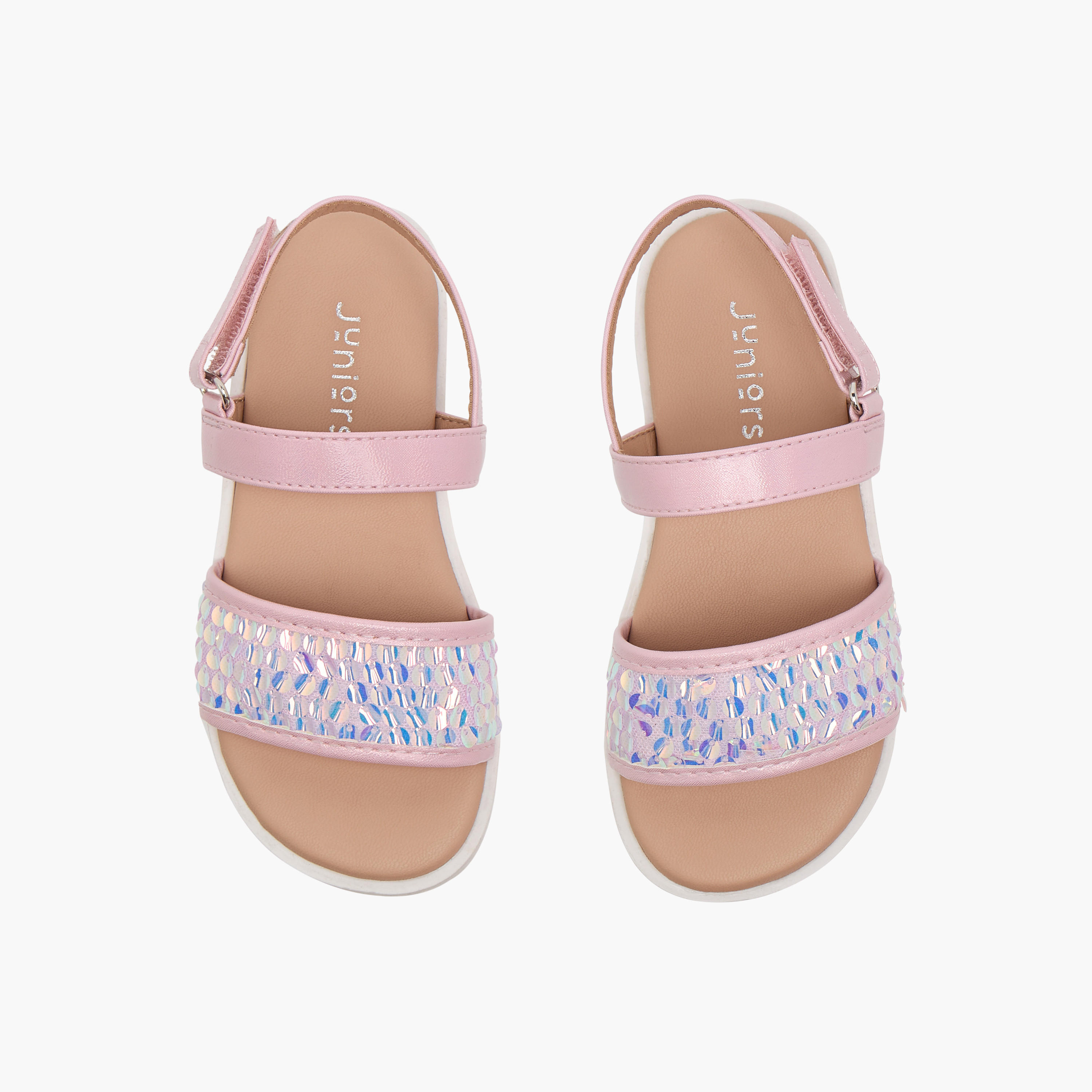 صندل بأحزمة مزيّن بالترتر وشريط إغلاق لاصق من جونيورز-girls-shoes-sandals-image-1