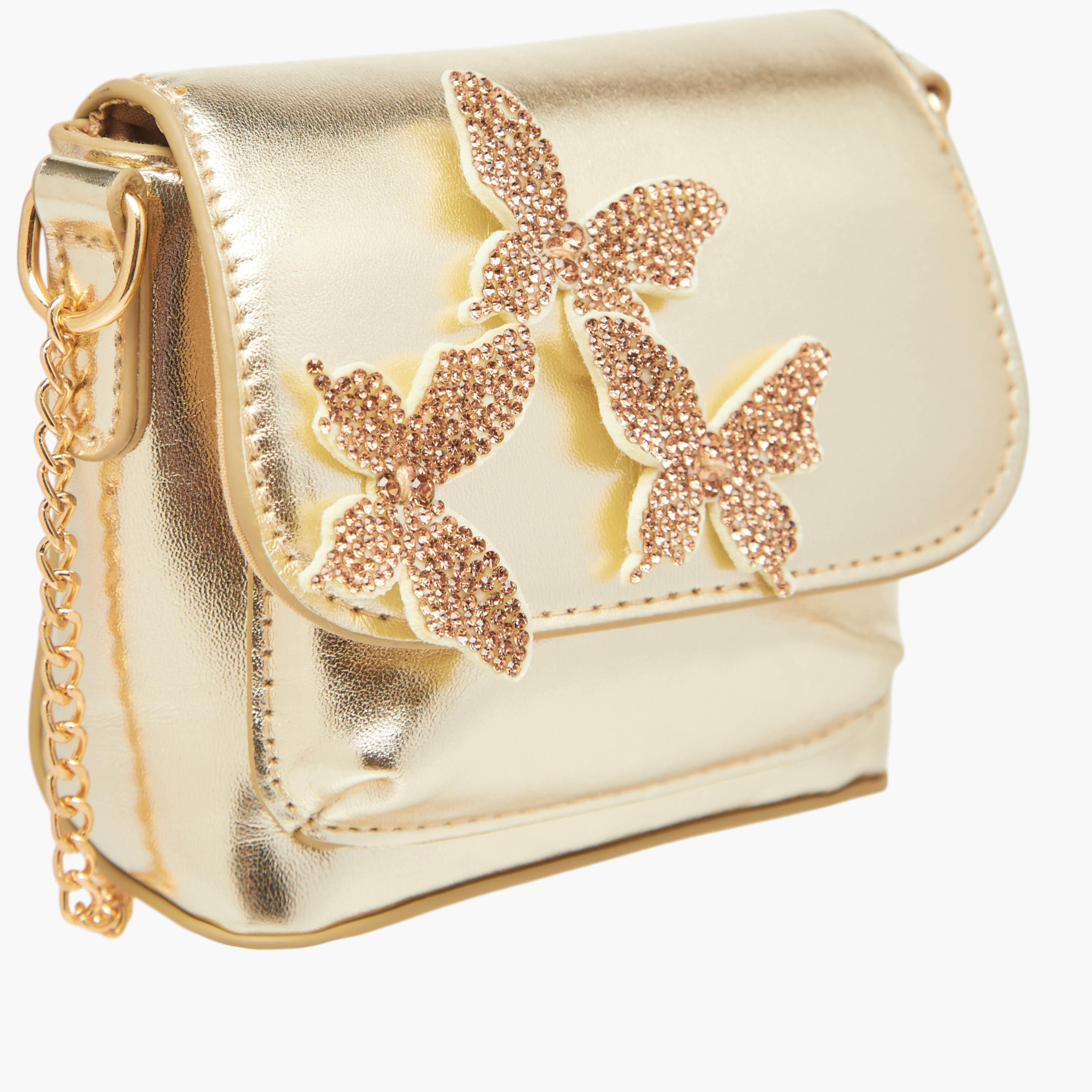 شنطة كروس بودي بحزام سلسلة وزر إغلاق وزينة فراشة من فلورا بيلا-girls-accessories-bags-image-4
