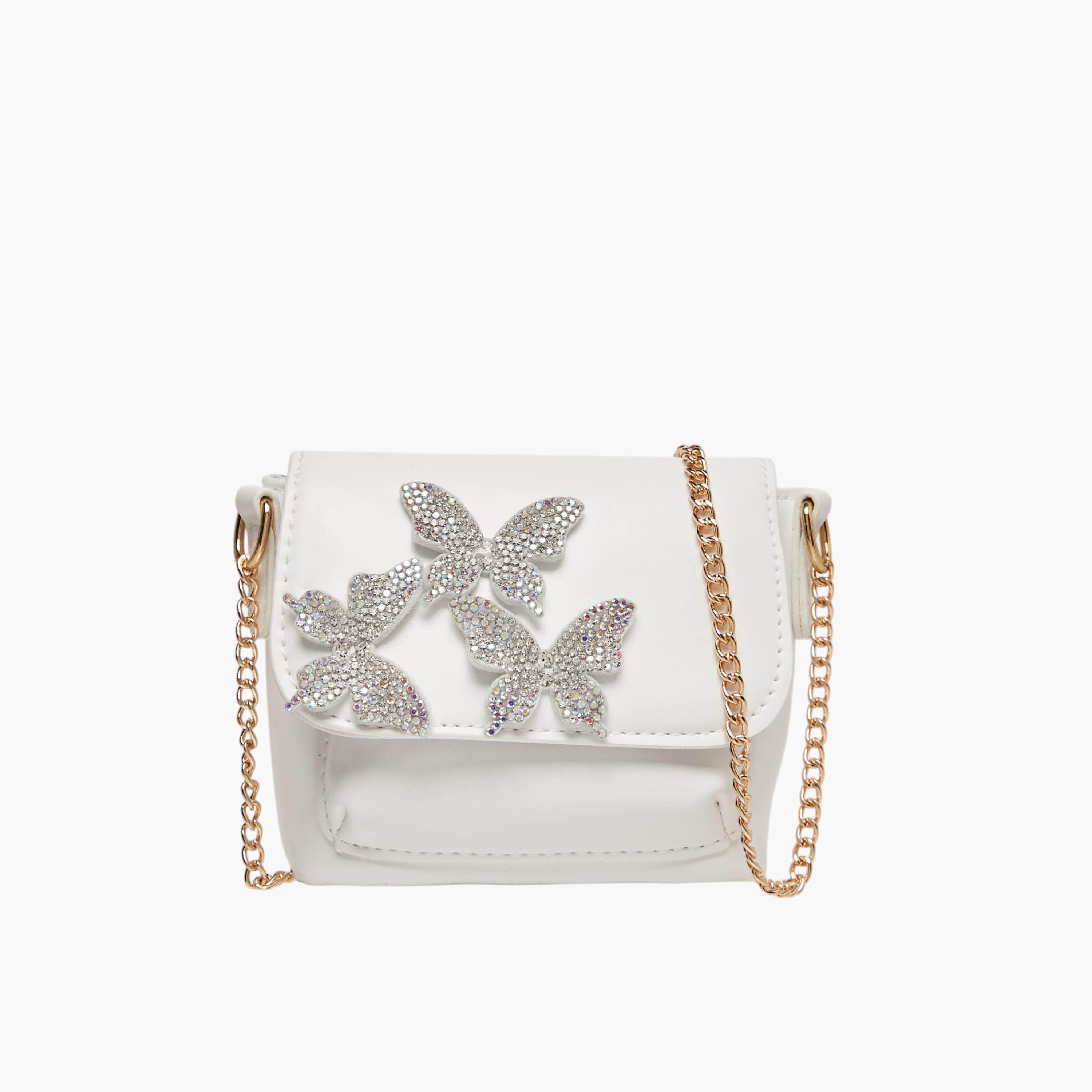Flora Bella Butterfly Embellished Crossbody Bag with Chain Strap and Button Closure-girls-accessories-bags-image-1