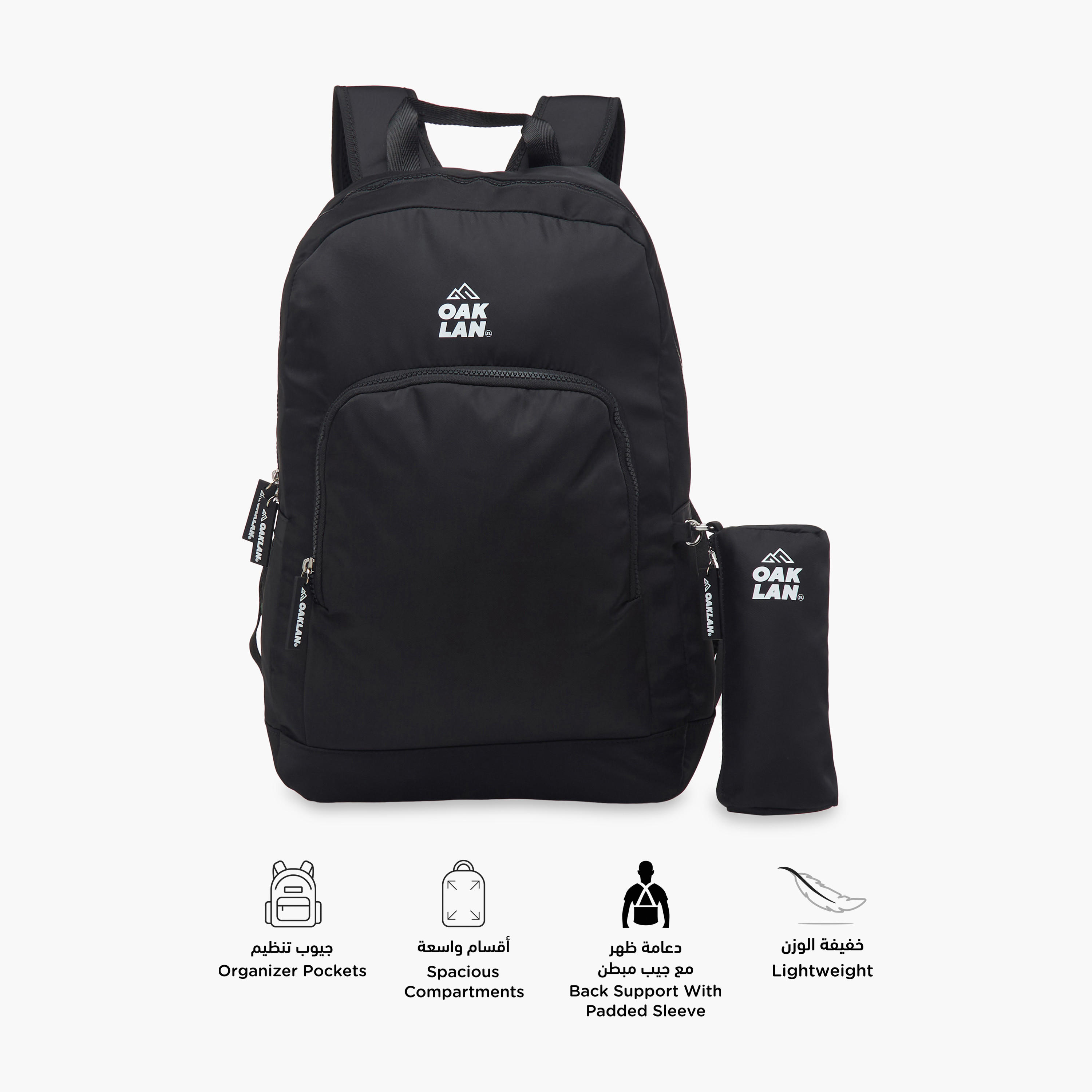 Oaklan by Shoexpress Logo Print School Backpack with Zip Closure and Pouch - 32x13x45 cm-school-bagsandbackpacks-backpacks-image-2