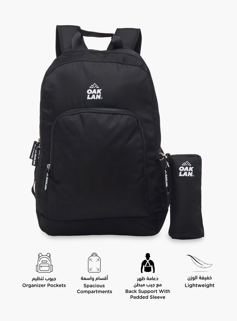 Oaklan by Shoexpress Logo Print School Backpack with Zip Closure and Pouch - 32x13x45 cm-school-bagsandbackpacks-backpacks-image-2