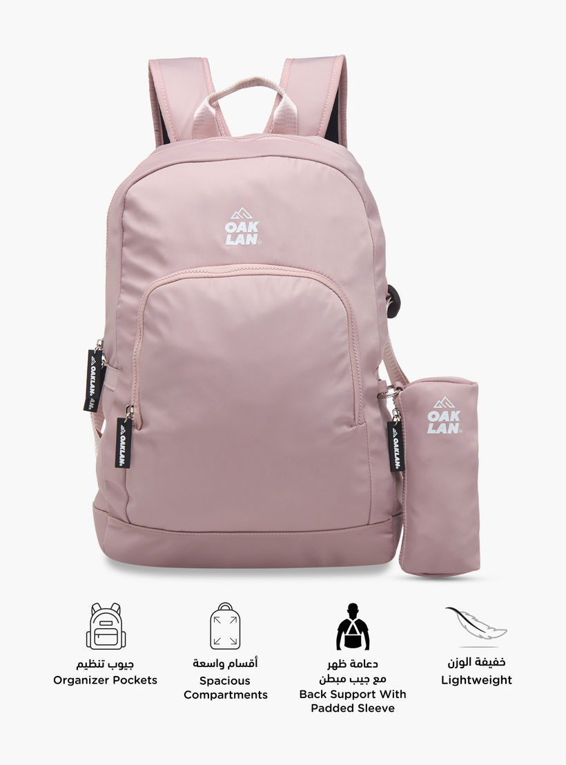 Oaklan by Shoexpress Logo Print School Backpack with Zip Closure and Pouch - 32x13x45 cm-school-bagsandbackpacks-backpacks-image-3