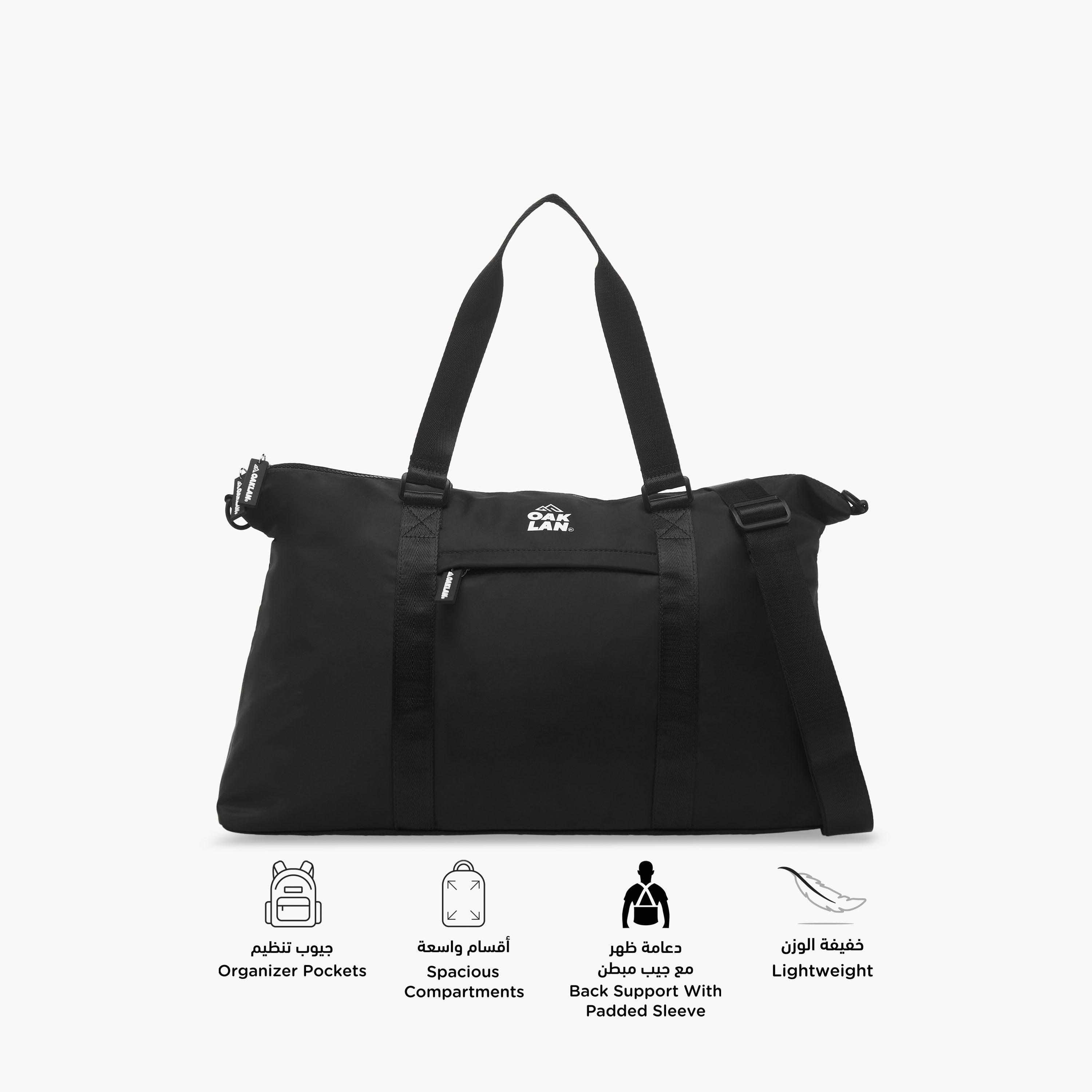 Oaklan by Shoexpress Logo Print Duffle Bag with Double Handles and Zip Closure-women-bagsandwallets-handbags-image-3