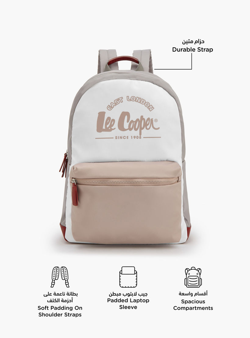 Lee Cooper Logo Print Backpack with Front Pocket-women-bagsandwallets-backpacks-image-2
