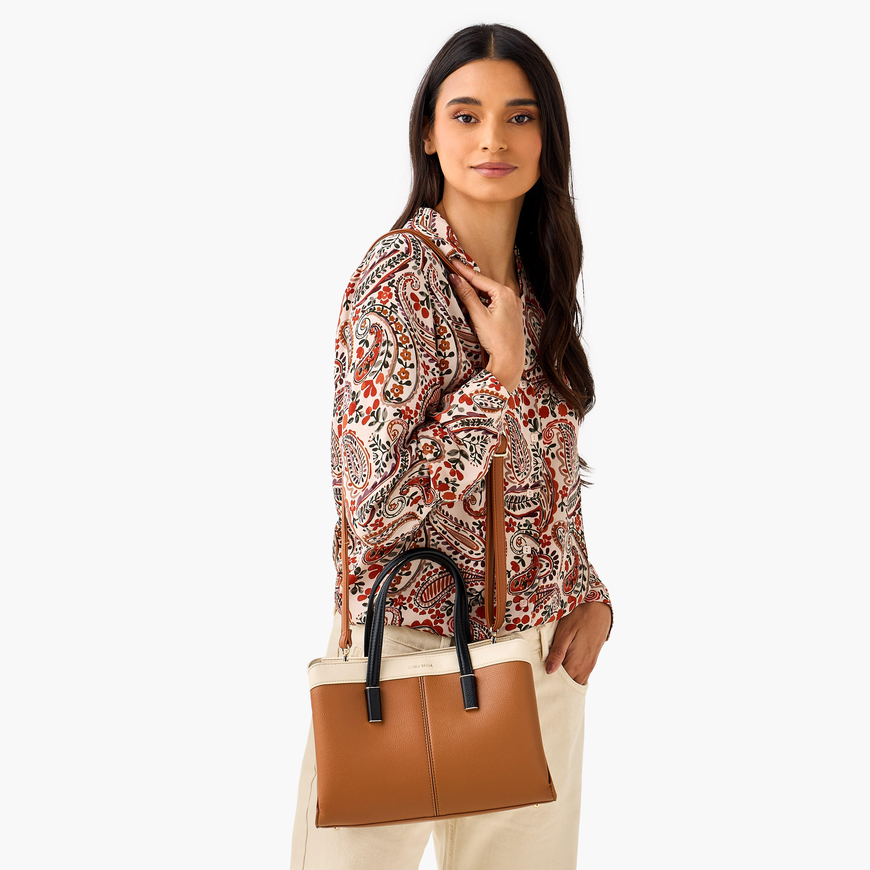 Flora Bella Panelled Tote Bag with Detachable Strap and Zip Closure-women-bagsandwallets-handbags-image-2