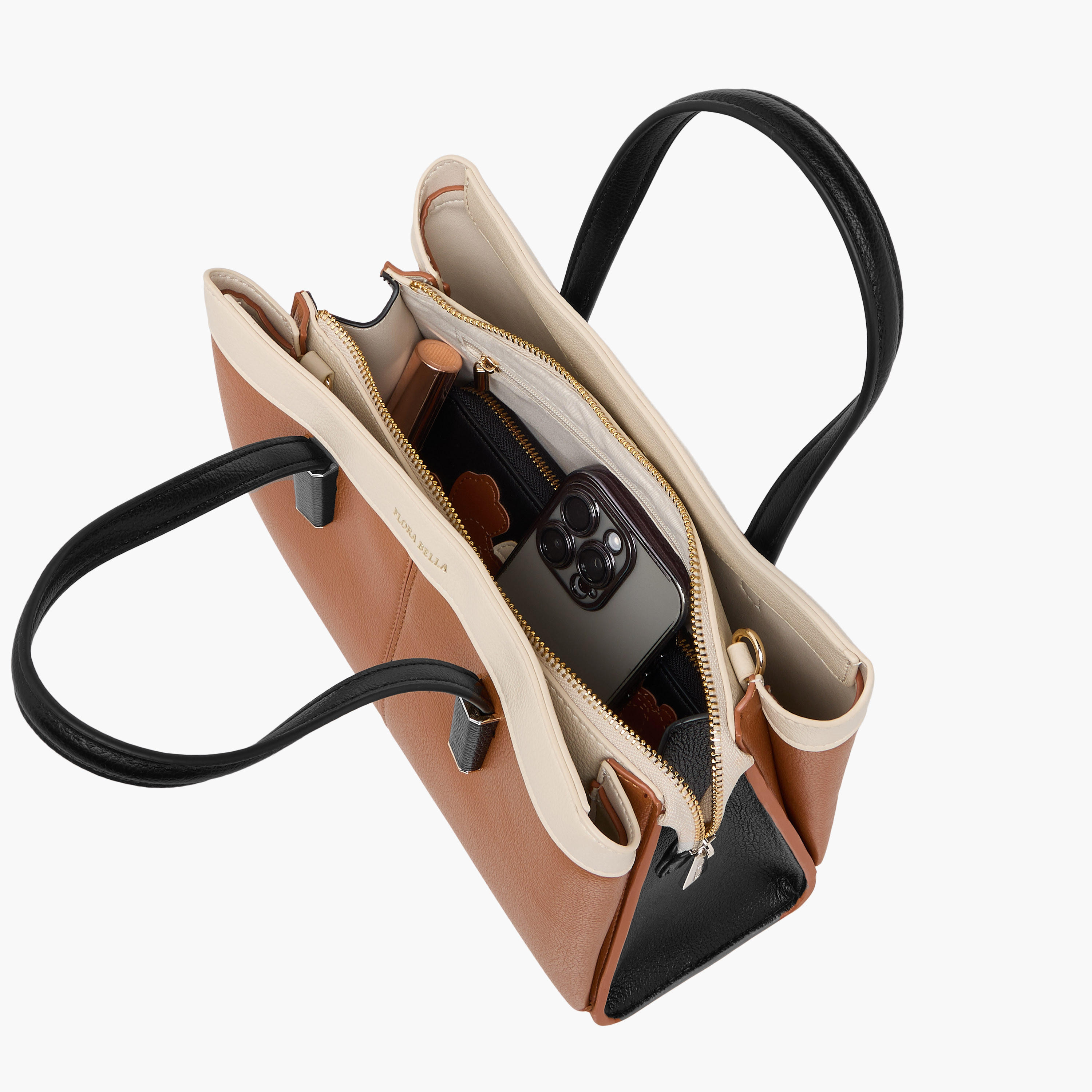 Flora Bella Panelled Tote Bag with Detachable Strap and Zip Closure-women-bagsandwallets-handbags-image-9