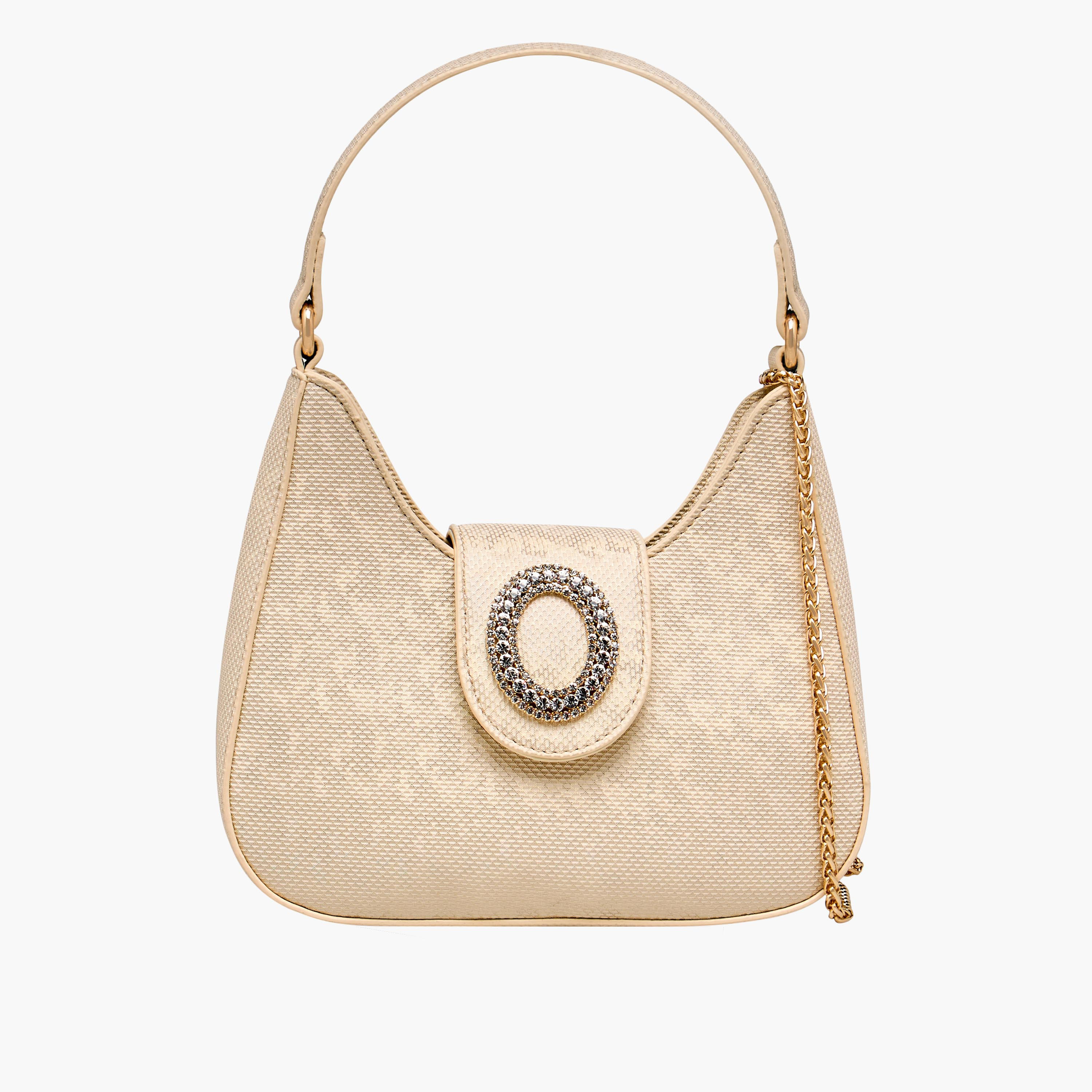 Flora Bella Textured Shoulder Bag with Embellished Button Closure-women-bagsandwallets-handbags-image-1