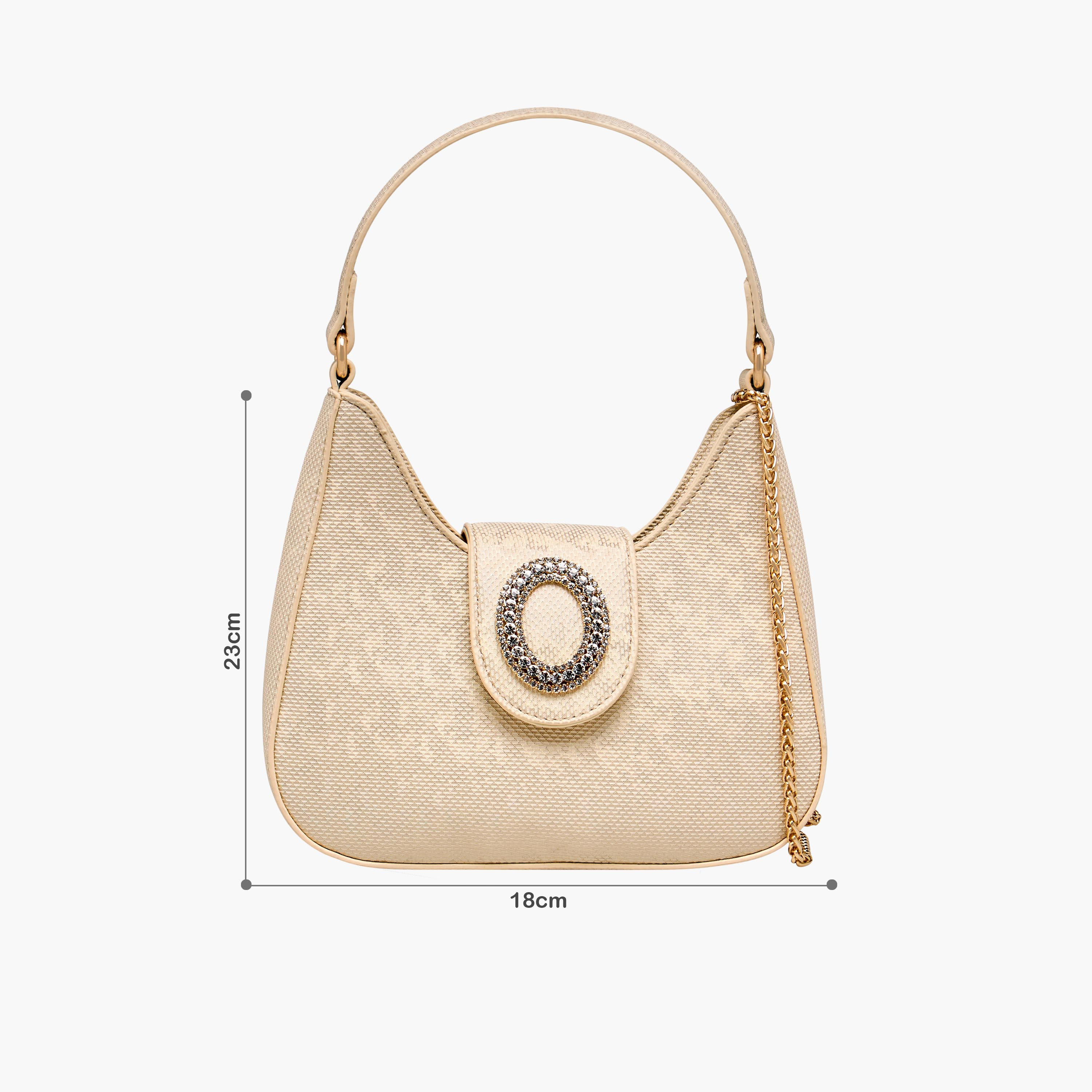 Flora Bella Textured Shoulder Bag with Embellished Button Closure-women-bagsandwallets-handbags-image-2