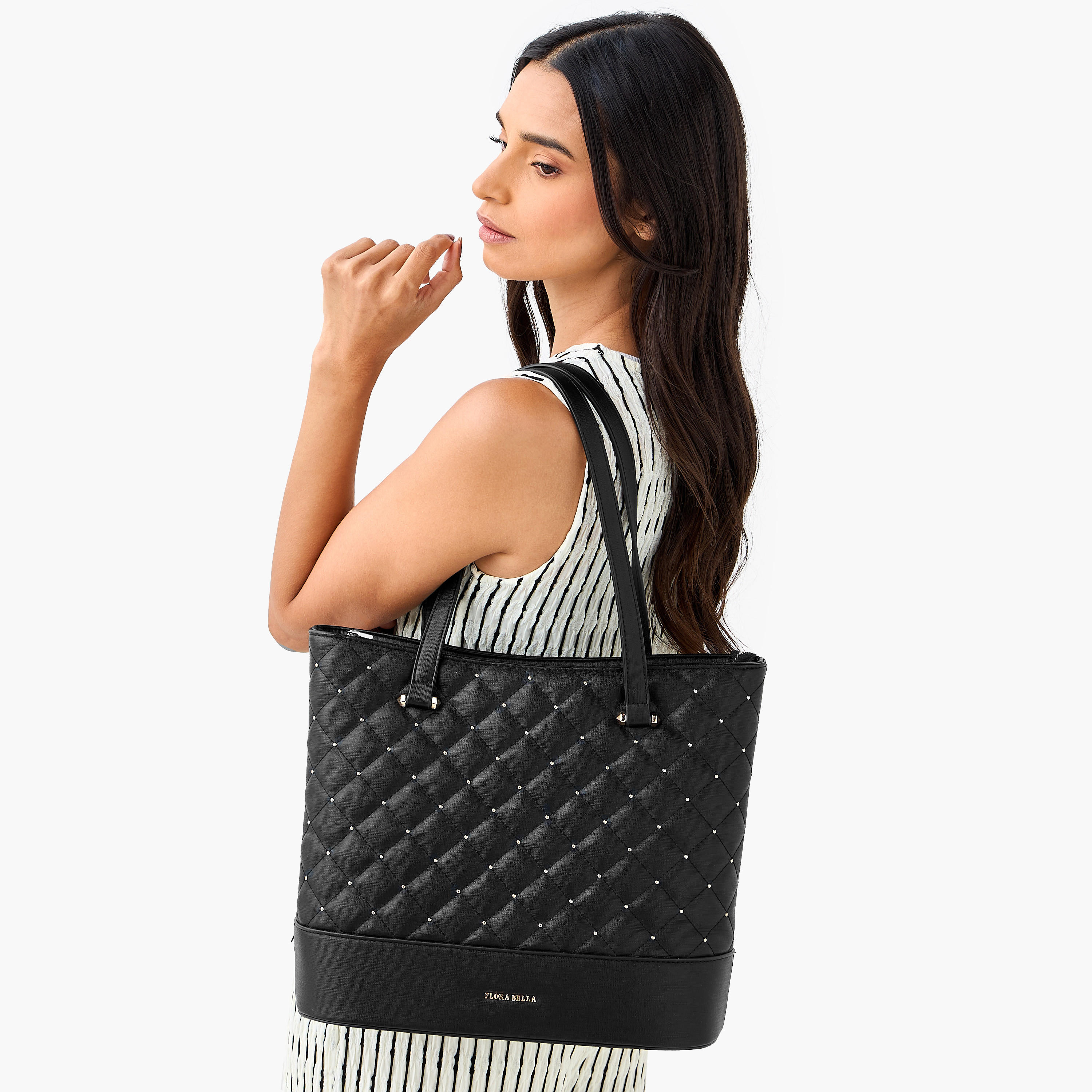 Flora Bella Quilted Tote Bag with Double Handle and Zip Closure-women-bagsandwallets-handbags-image-2