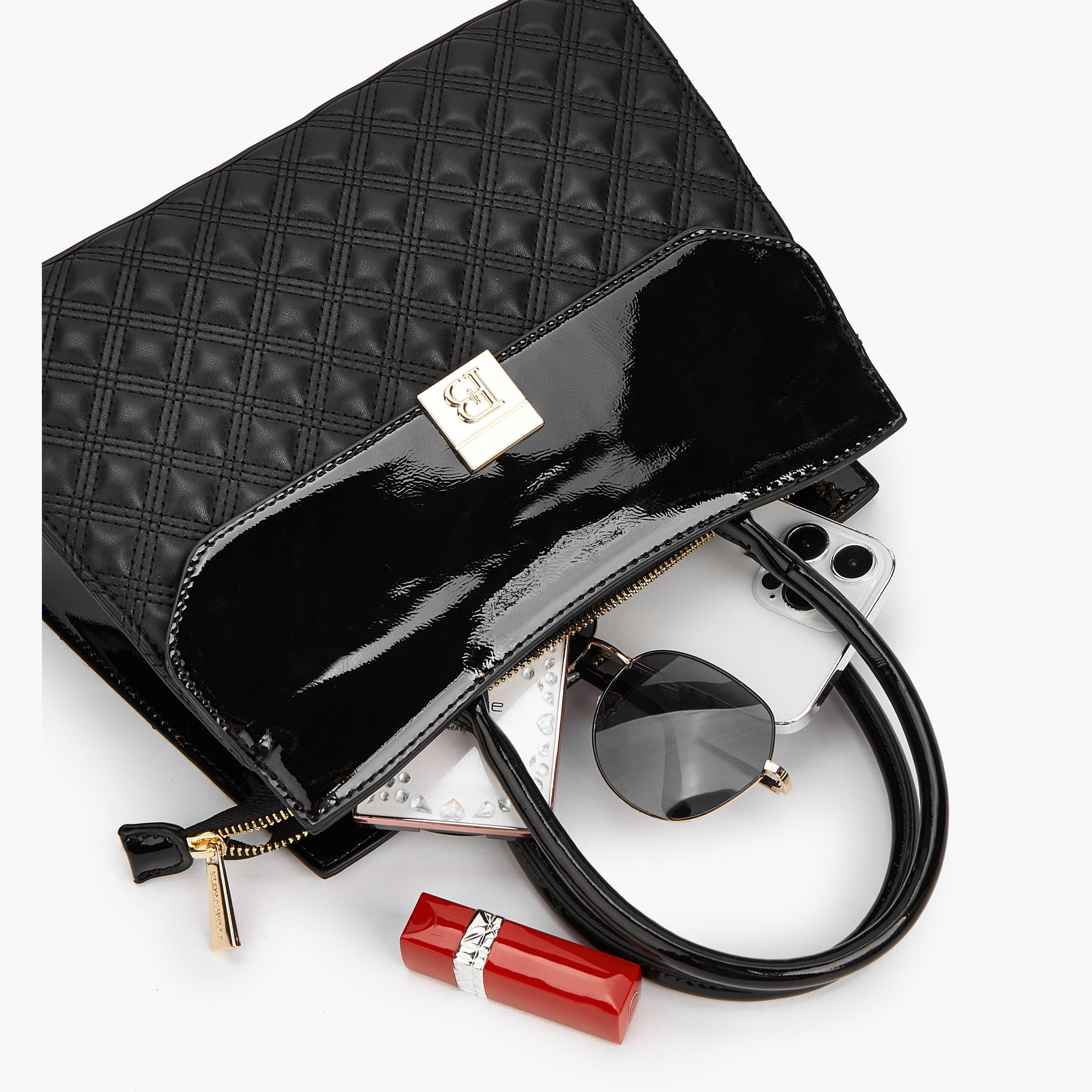 Flora Bella Quilted Tote Bag with Detachable Strap and Zip Closure-women-bagsandwallets-handbags-image-8
