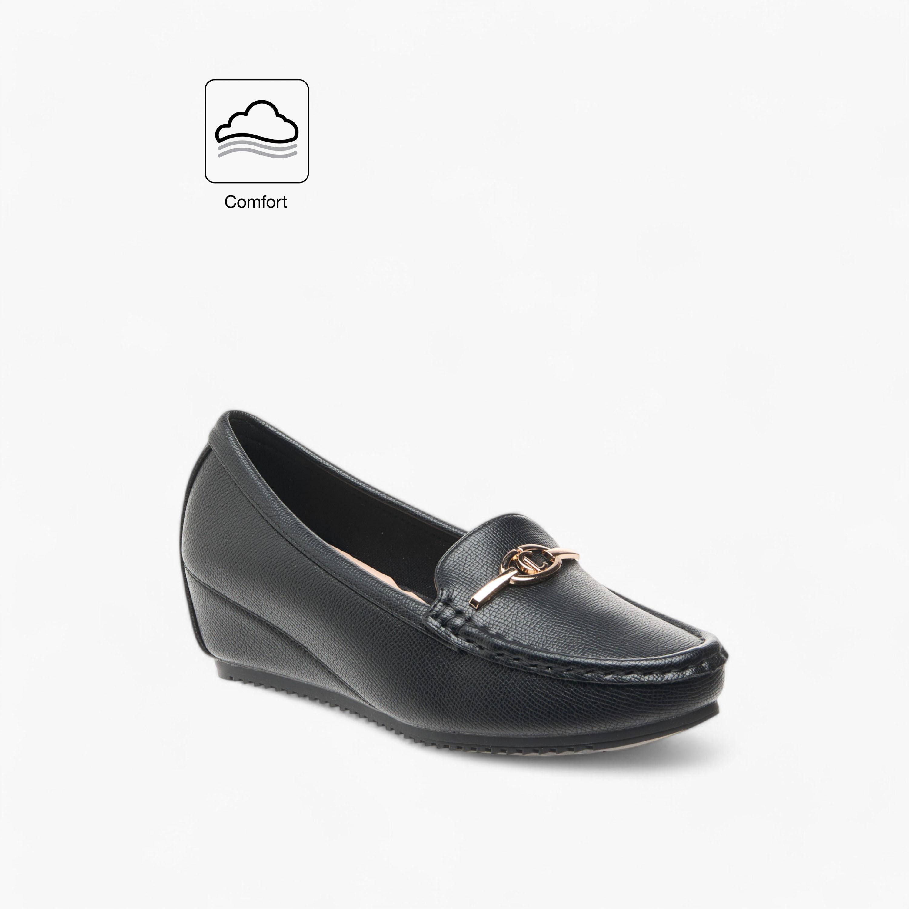 حذاء سهل الارتداء مريح بزينة معدنية وكعب ويدج من لو كونفورت-women-shoes-loafersandmoccasins-image-2