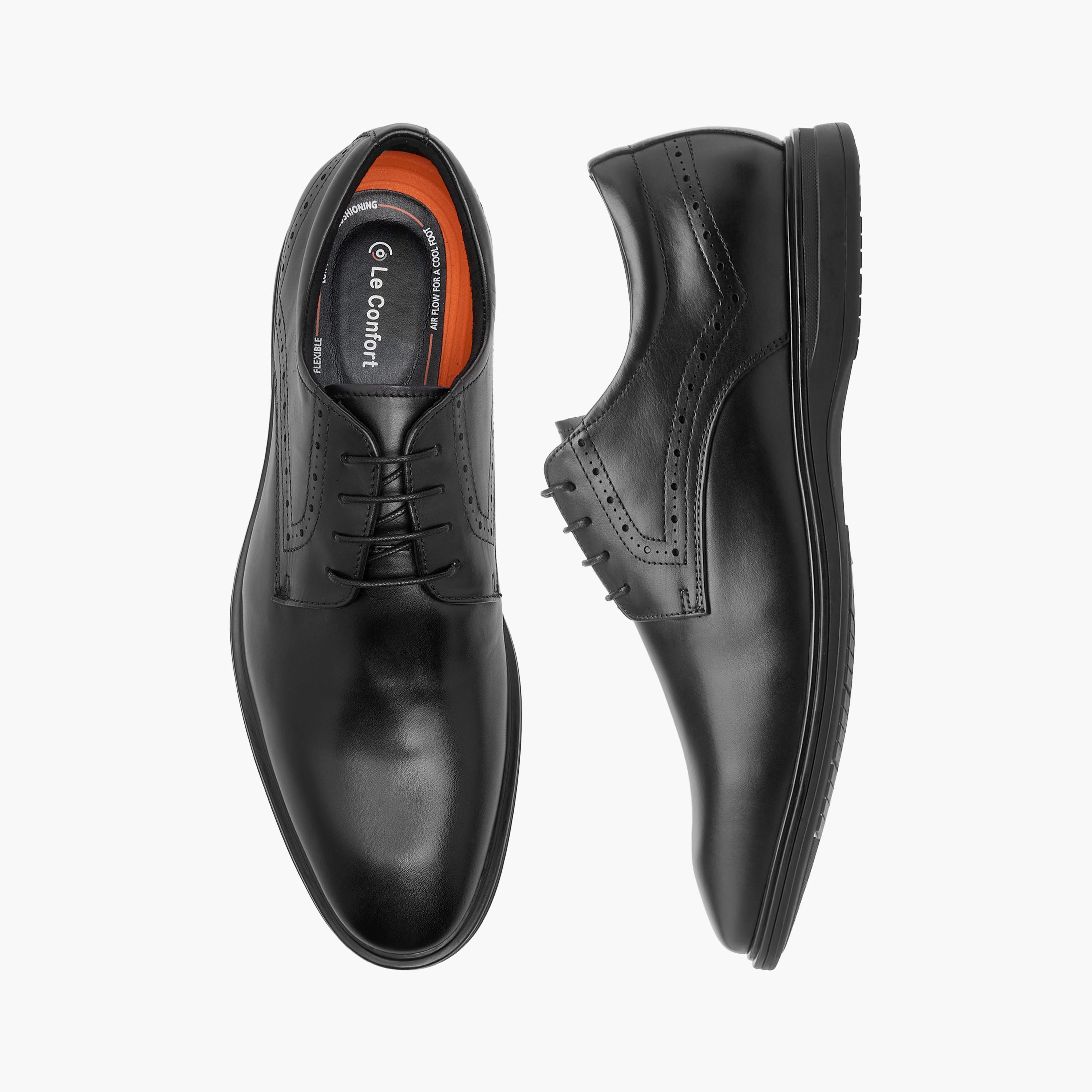 حذاء ديربي جلد سادة برباط إغلاق من لو كونفورت-men-shoes-formalshoes-image-1