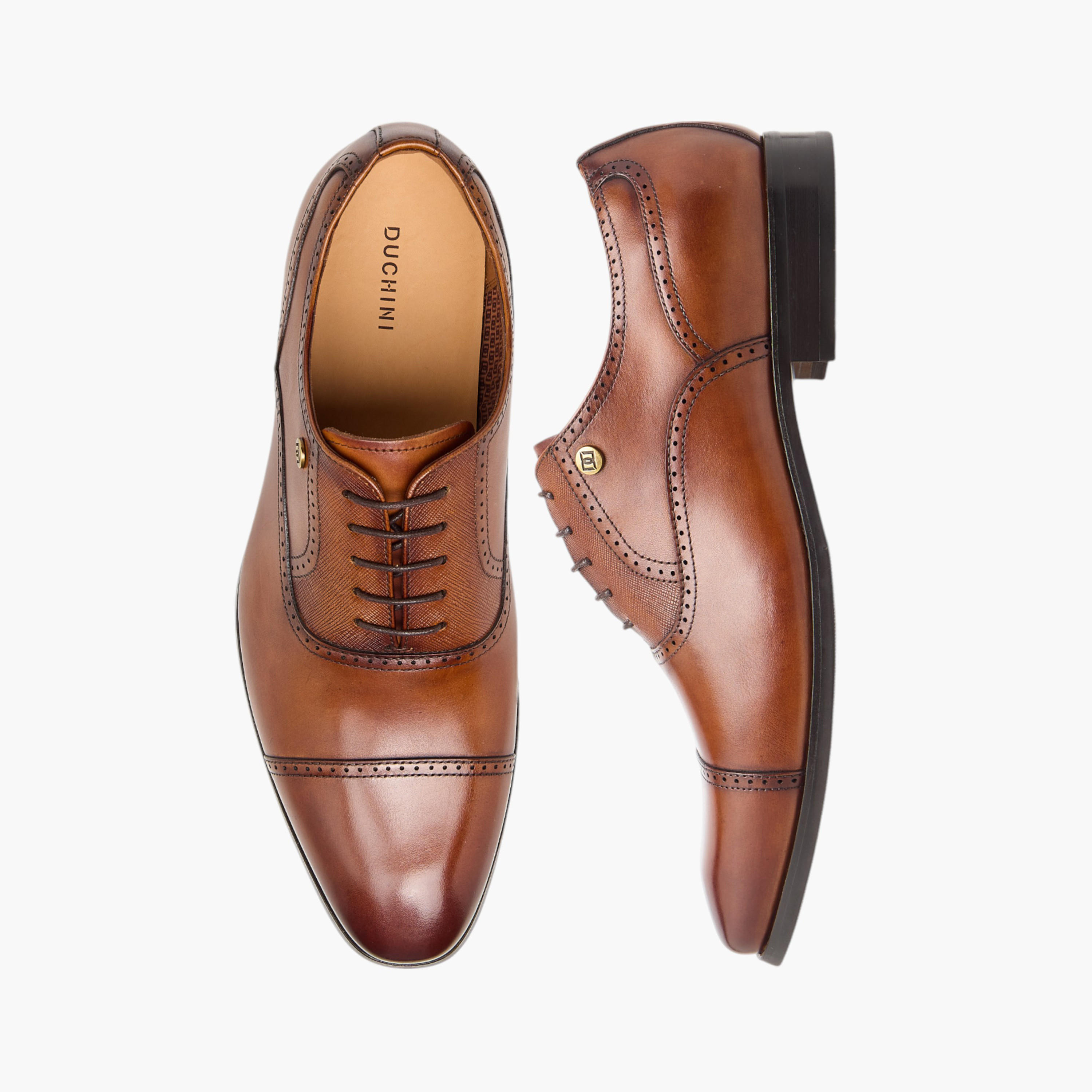 Duchini Men's Leather Perforated Derby Shoes with Lace-Up Closure-men-shoes-formalshoes-image-1