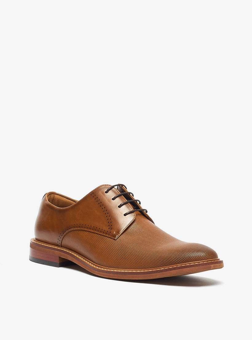 Duchini Men's Textured Derby Shoes with Lace-Up Closure-men-shoes-formalshoes-image-1