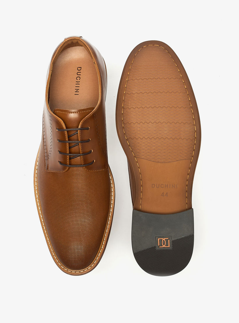 Duchini Men's Textured Derby Shoes with Lace-Up Closure-men-shoes-formalshoes-image-4