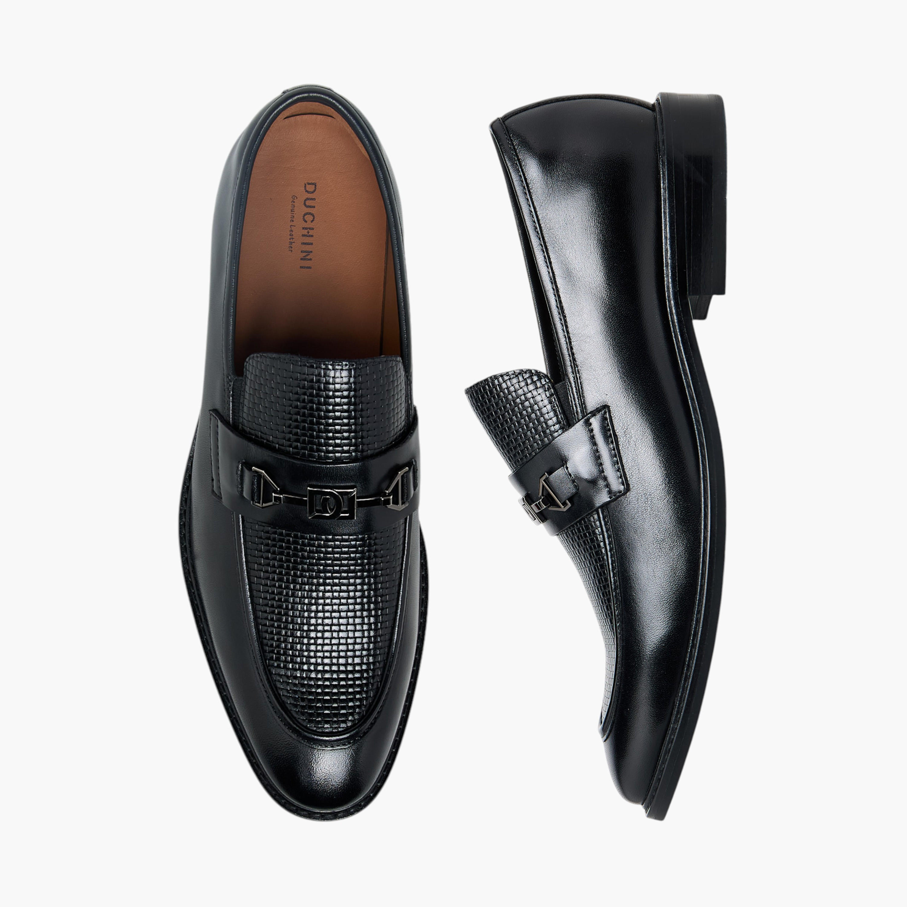 Duchini Men Buckle Accent Slip-On Leather Loafers-men-shoes-loafersandmoccasins-image-1