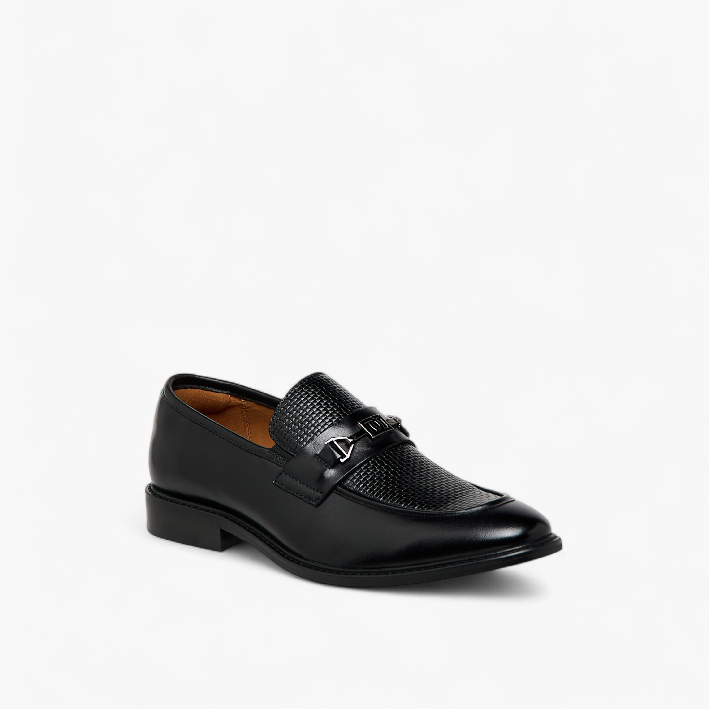 Duchini Men Buckle Accent Slip-On Leather Loafers-men-shoes-loafersandmoccasins-image-2