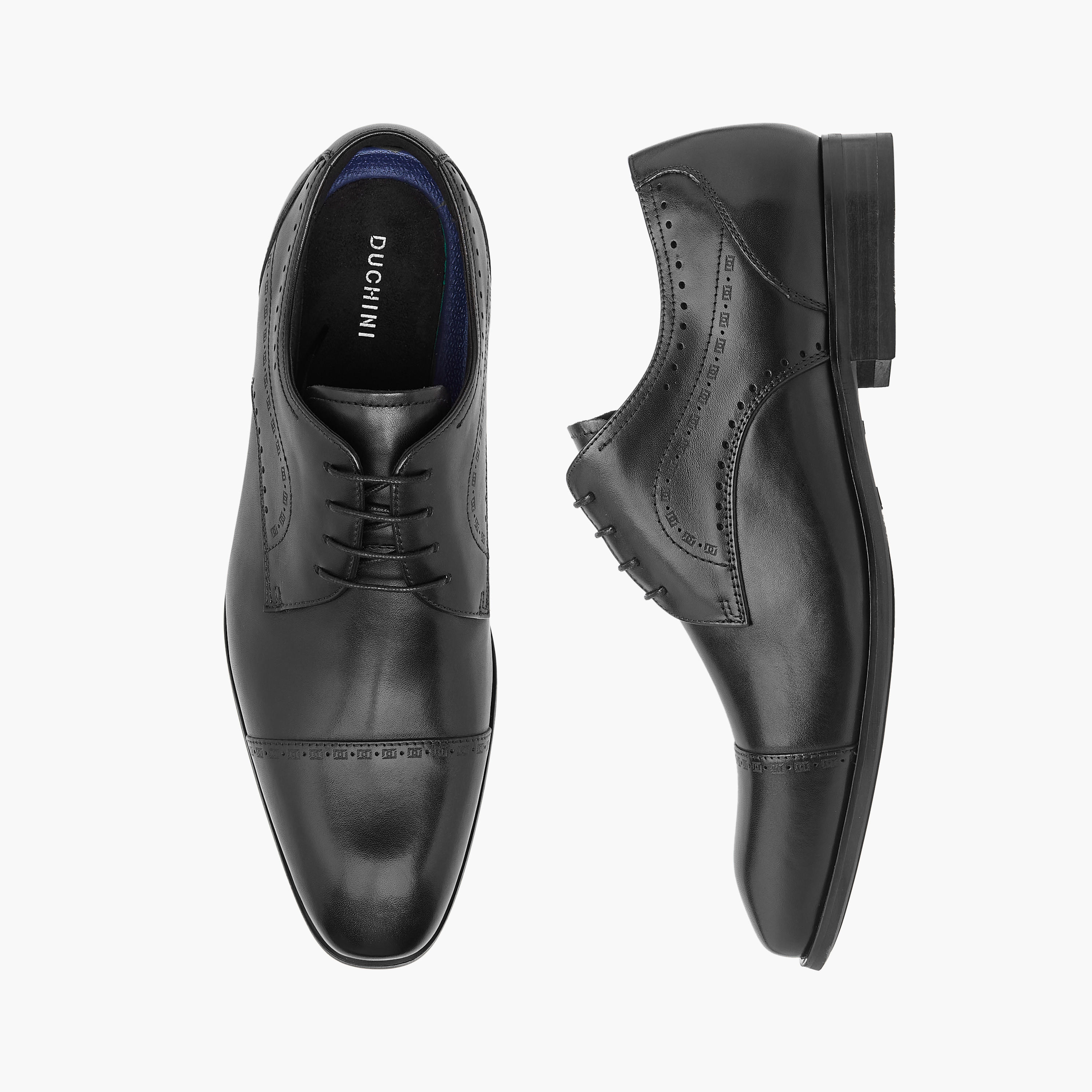 Duchini Men's Leather Cutout Detail Derby Shoes with Lace-Up Closure-men-shoes-formalshoes-image-1