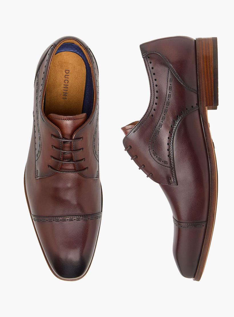 Duchini Men's Leather Cutout Detail Derby Shoes with Lace-Up Closure-men-shoes-formalshoes-image-1