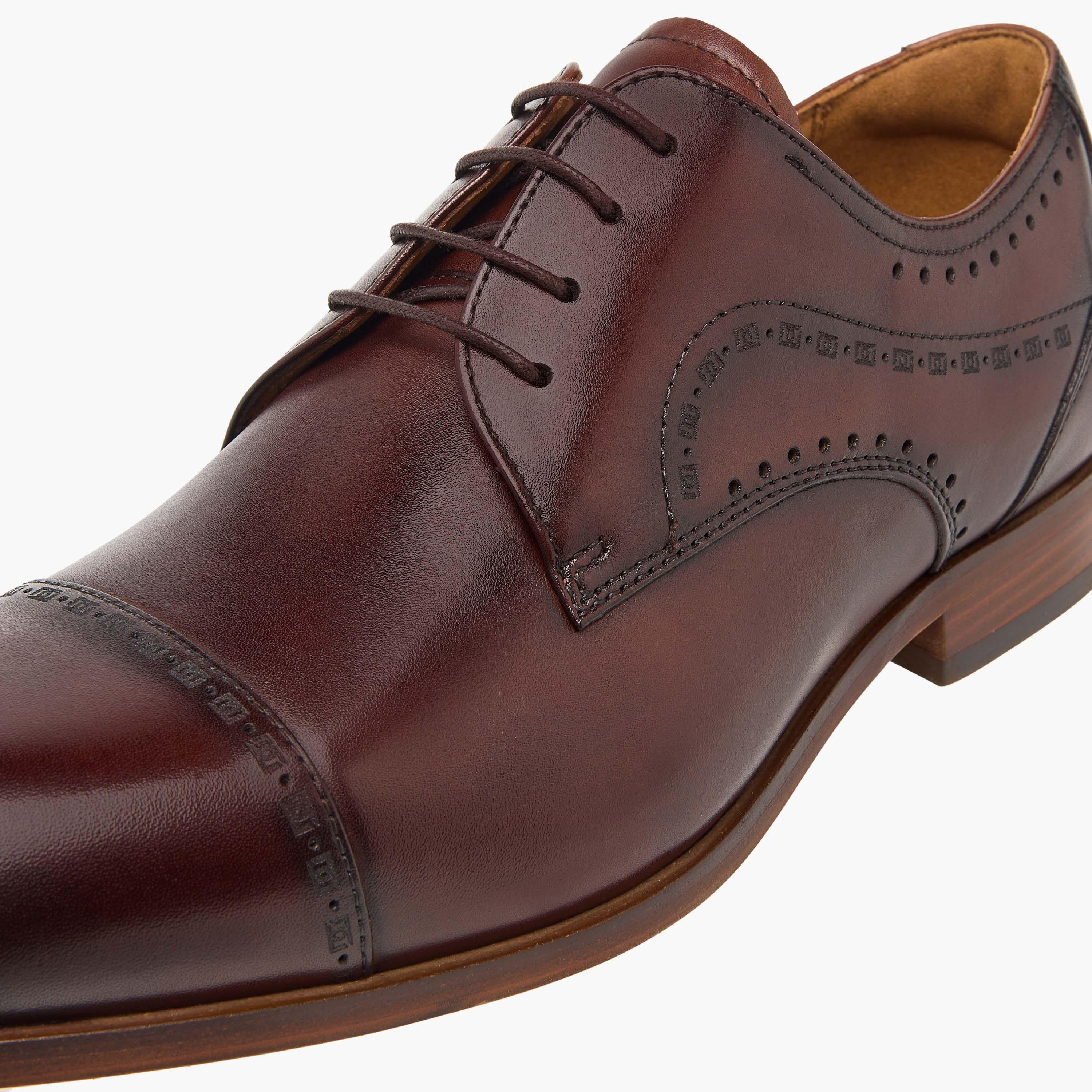 Duchini Men's Leather Cutout Detail Derby Shoes with Lace-Up Closure-men-shoes-formalshoes-image-4
