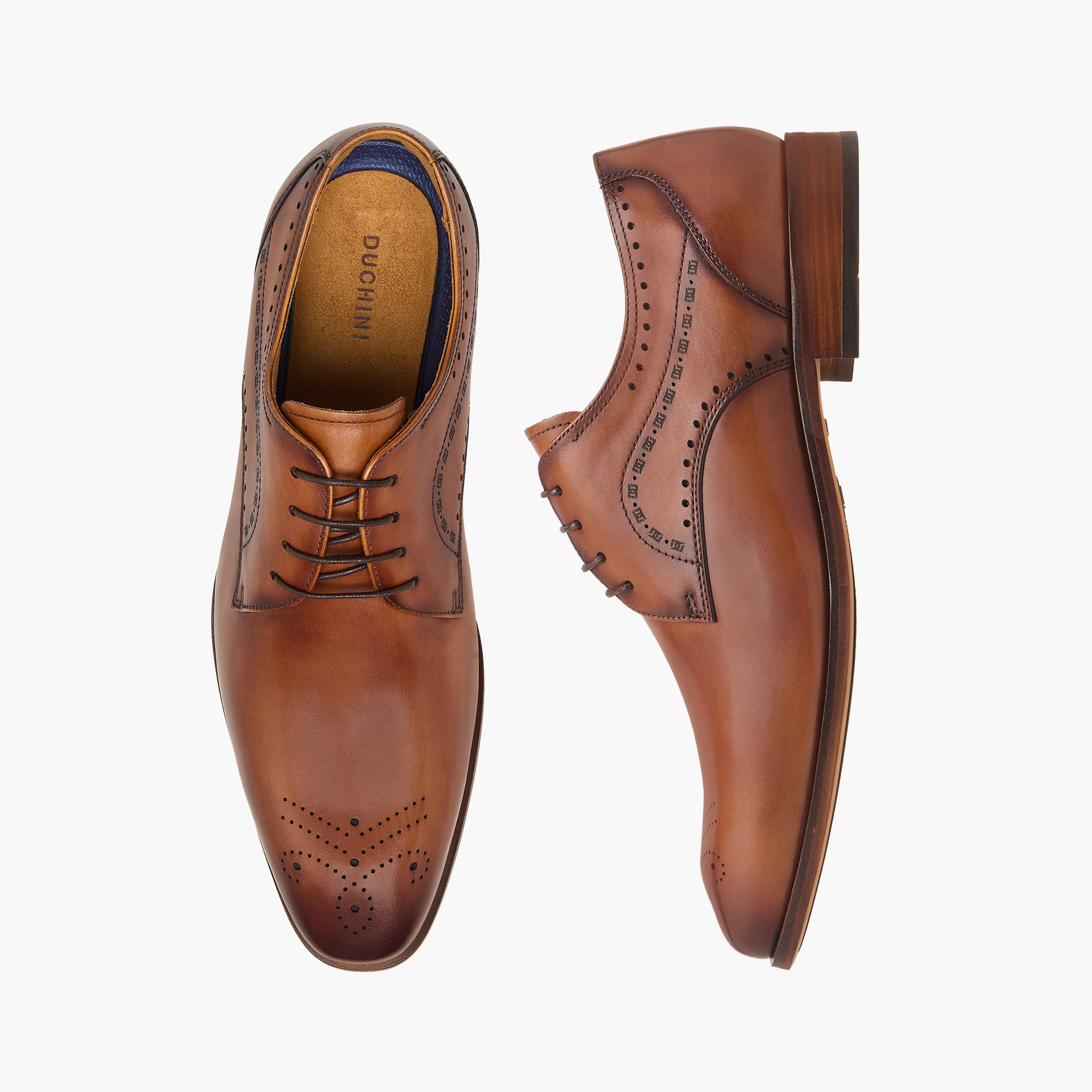 Duchini Men's Leather Cutout Detail Derby Shoes with Lace-Up Closure-men-shoes-formalshoes-image-1