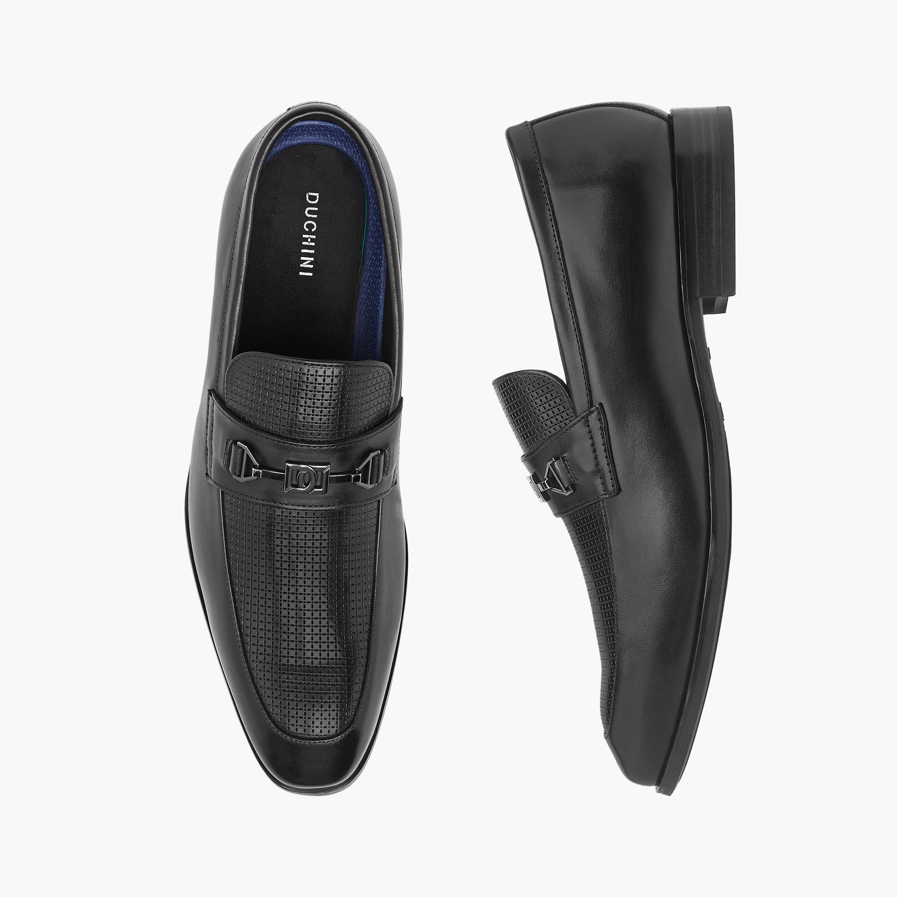 Duchini Men's Leather Textured Slip-On Loafers with Metal Accent-men-shoes-loafersandmoccasins-image-1