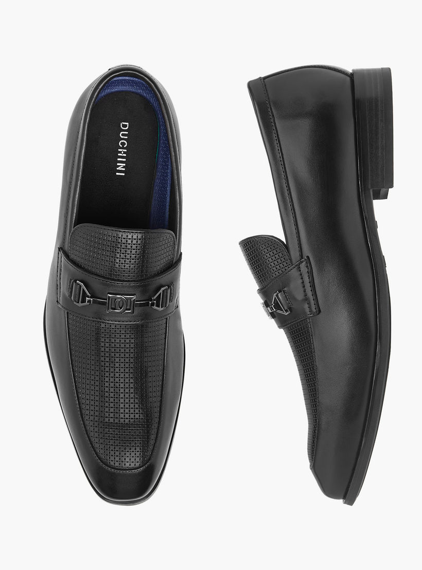 Duchini Men's Leather Textured Slip-On Loafers with Metal Accent-men-shoes-loafersandmoccasins-image-1