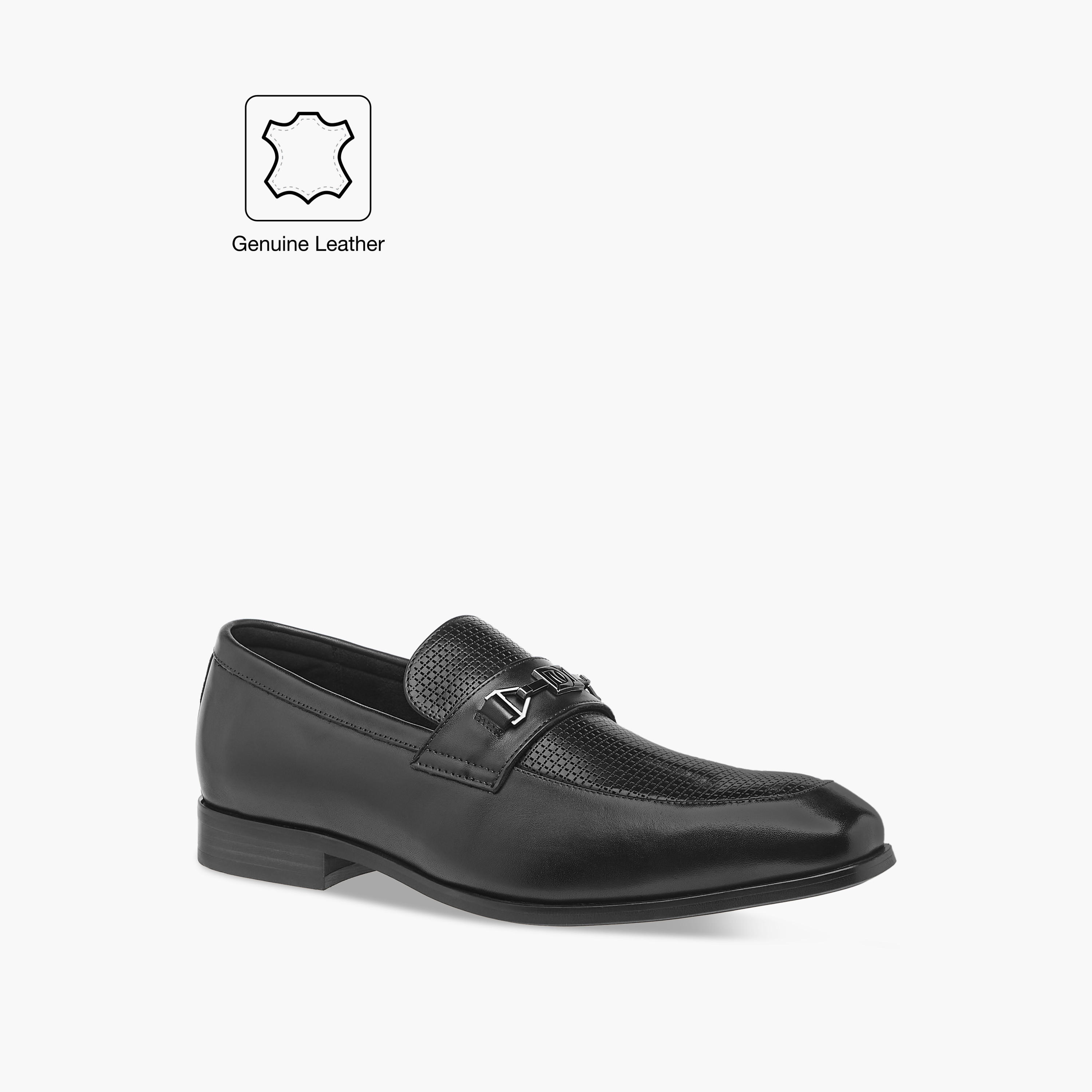 Duchini Men's Leather Textured Slip-On Loafers with Metal Accent-men-shoes-loafersandmoccasins-image-2