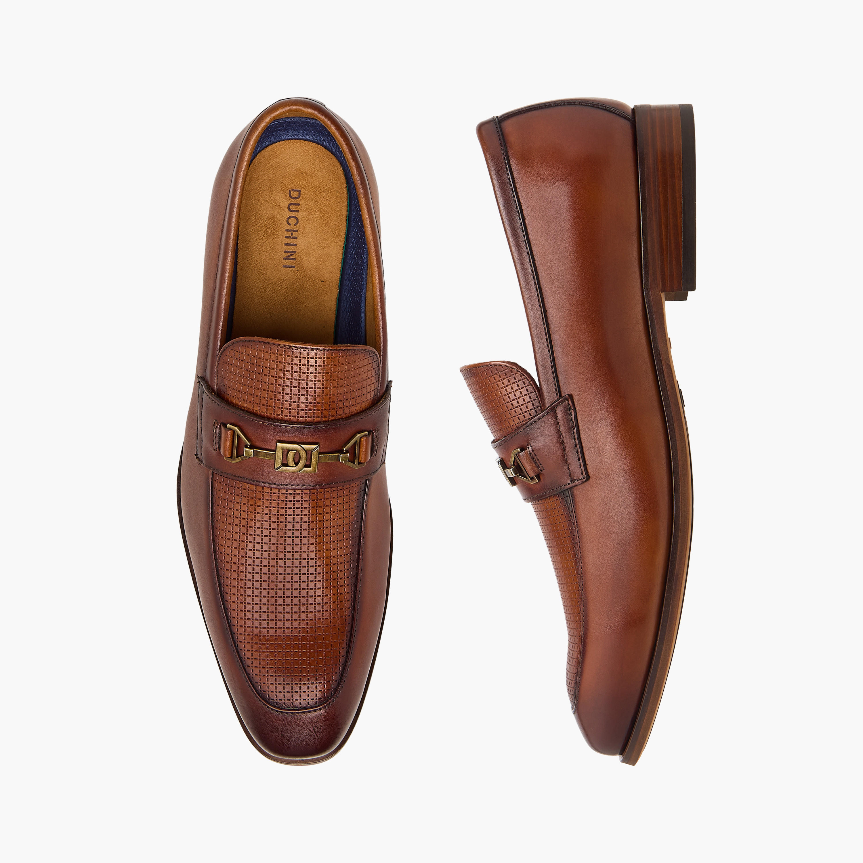 Duchini Men's Leather Textured Slip-On Loafers with Metal Accent-men-shoes-loafersandmoccasins-image-1