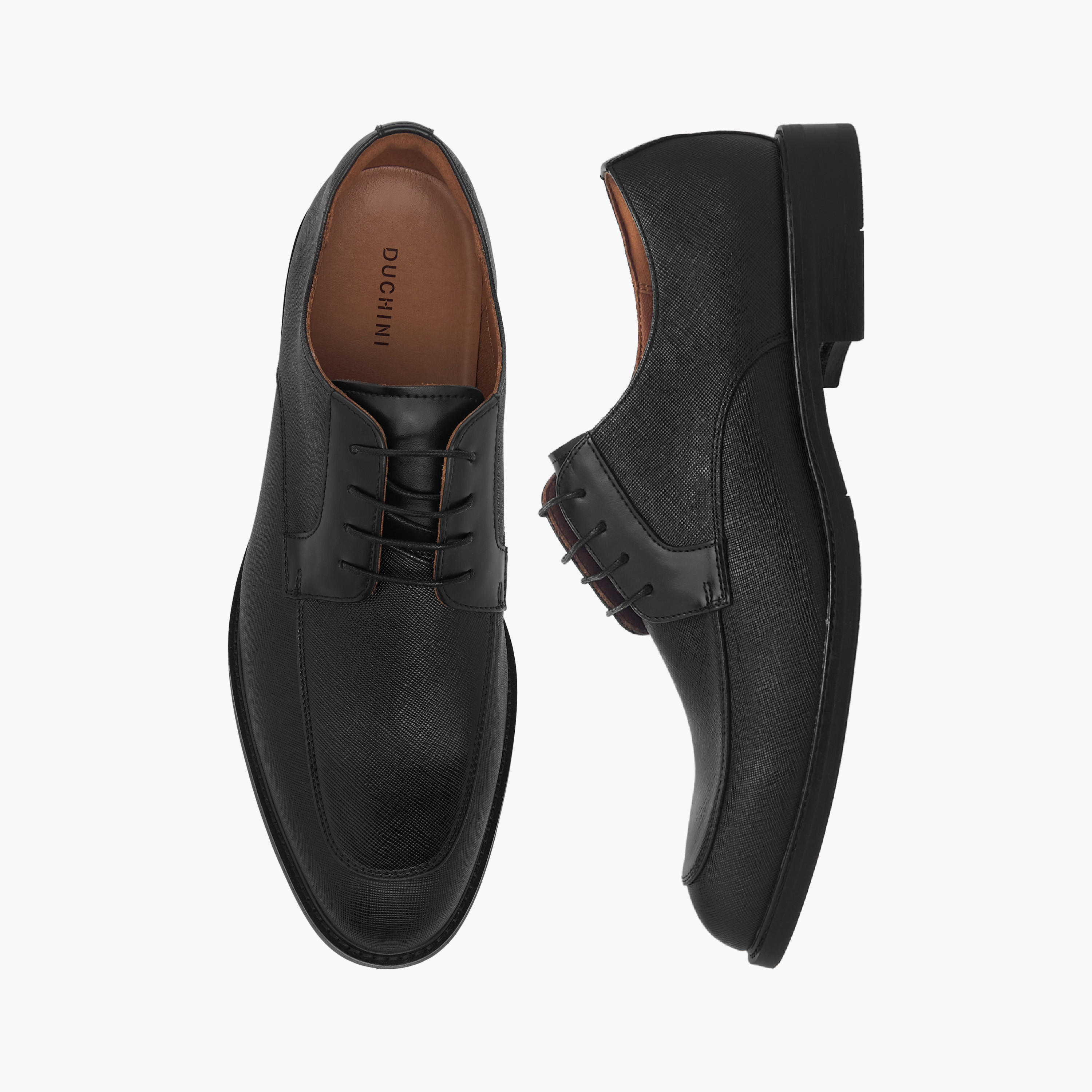 Duchini Men's Textured Derby Shoes with Lace-Up Closure-men-shoes-formalshoes-image-1