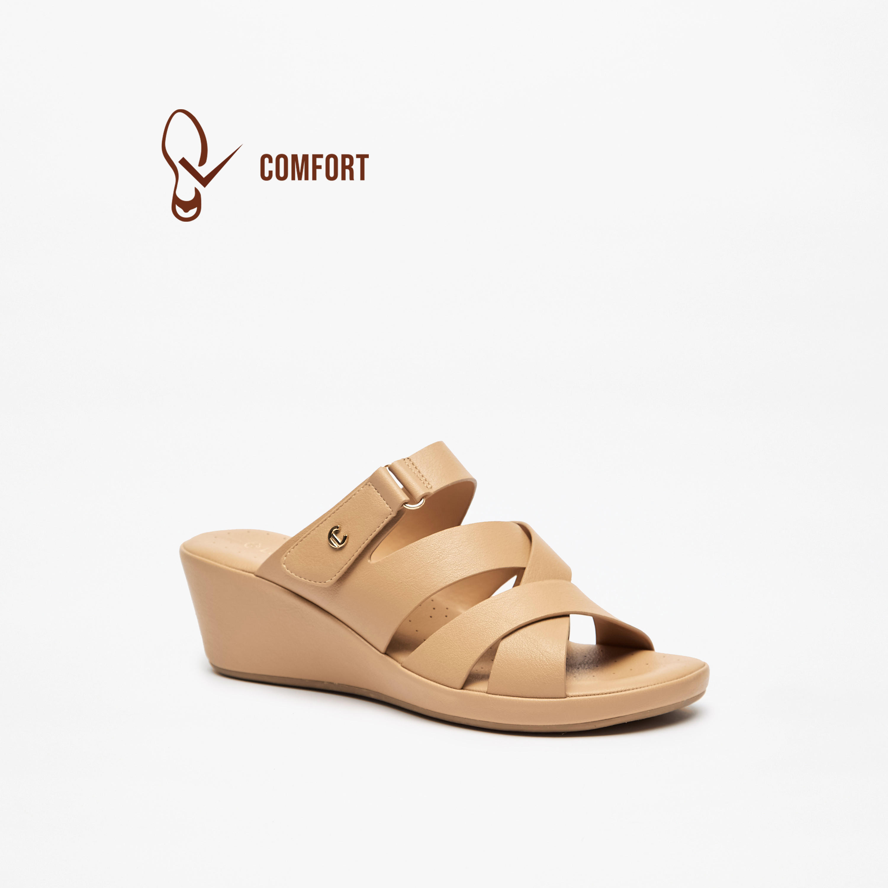 Le Confort Women's Cross Strap Slip-On Comfort Sandals with Wedge Heels-women-shoes-sandals-heeled-image-1