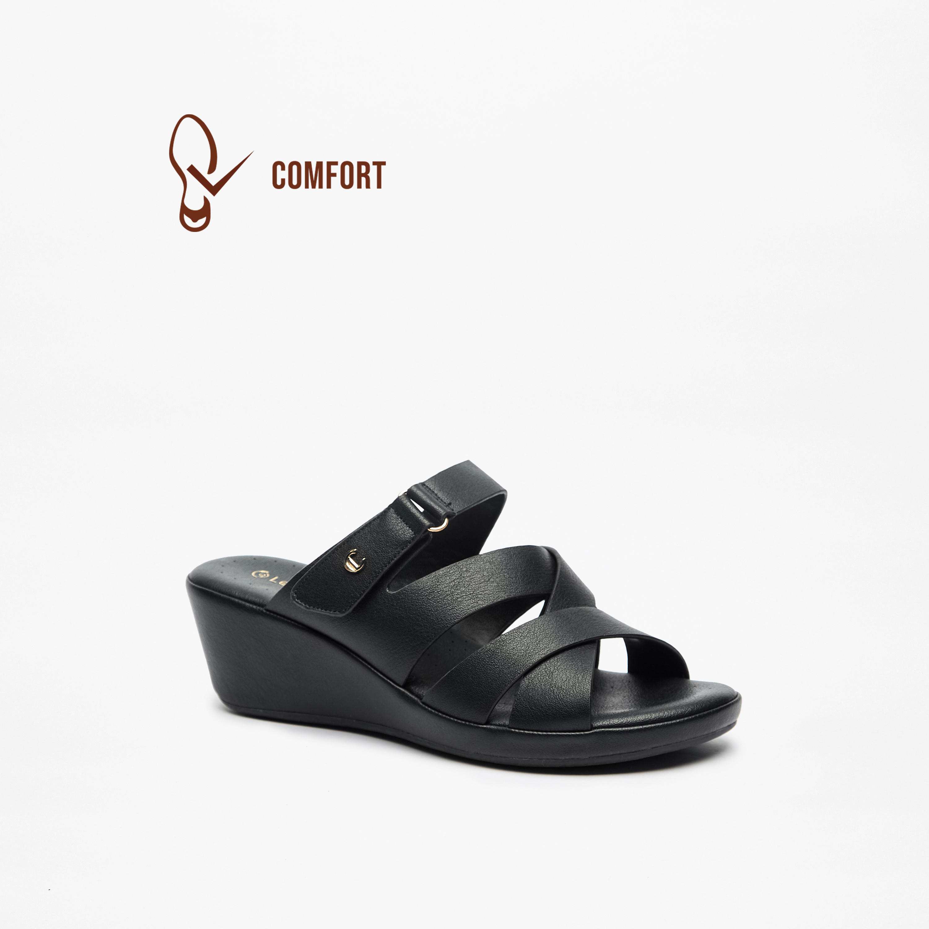 Le Confort Women's Cross Strap Slip-On Comfort Sandals with Wedge Heels-women-shoes-sandals-heeled-image-1