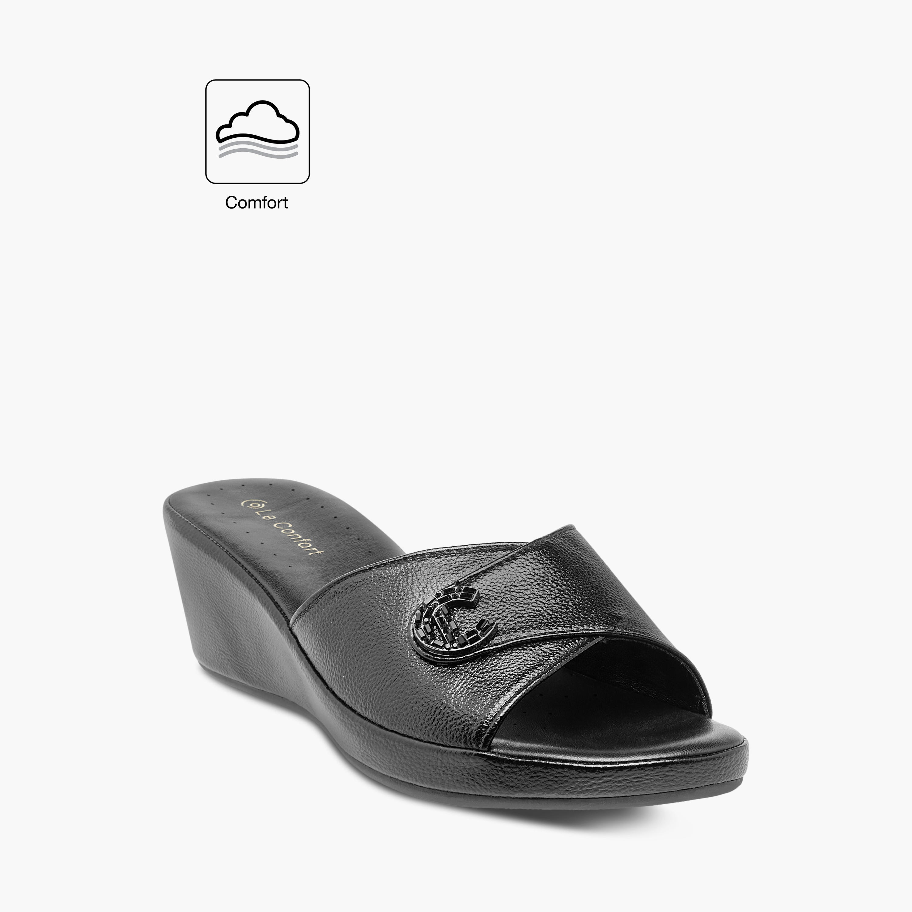 صندل ويدج مريح بارز الملمس سهل الارتداء للنساء من لو كونفورت-women-shoes-sandals-heeled-image-2