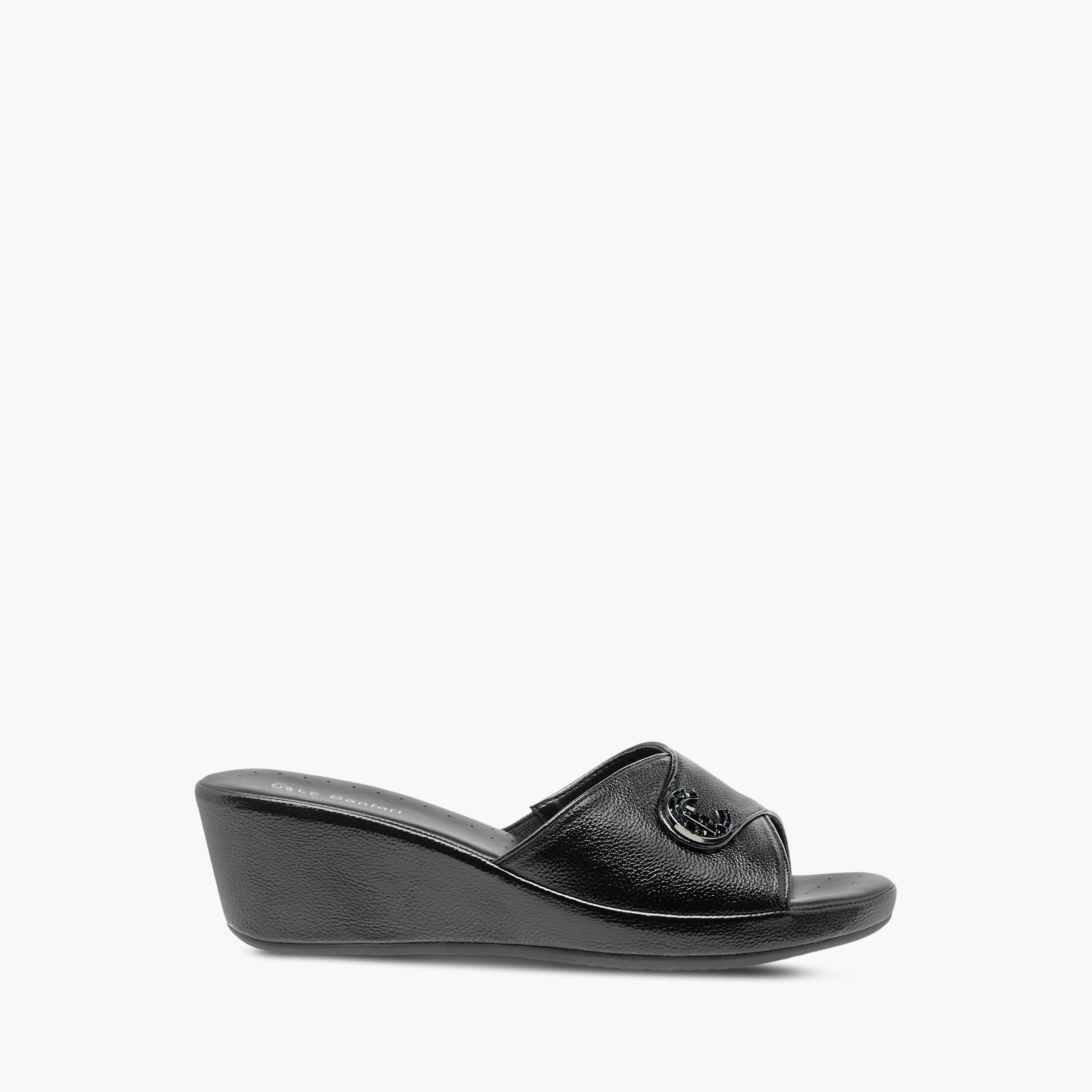 Le Confort Women's Textured Wedge Comfort Sandals with Slip On Closure-women-shoes-sandals-heeled-image-3