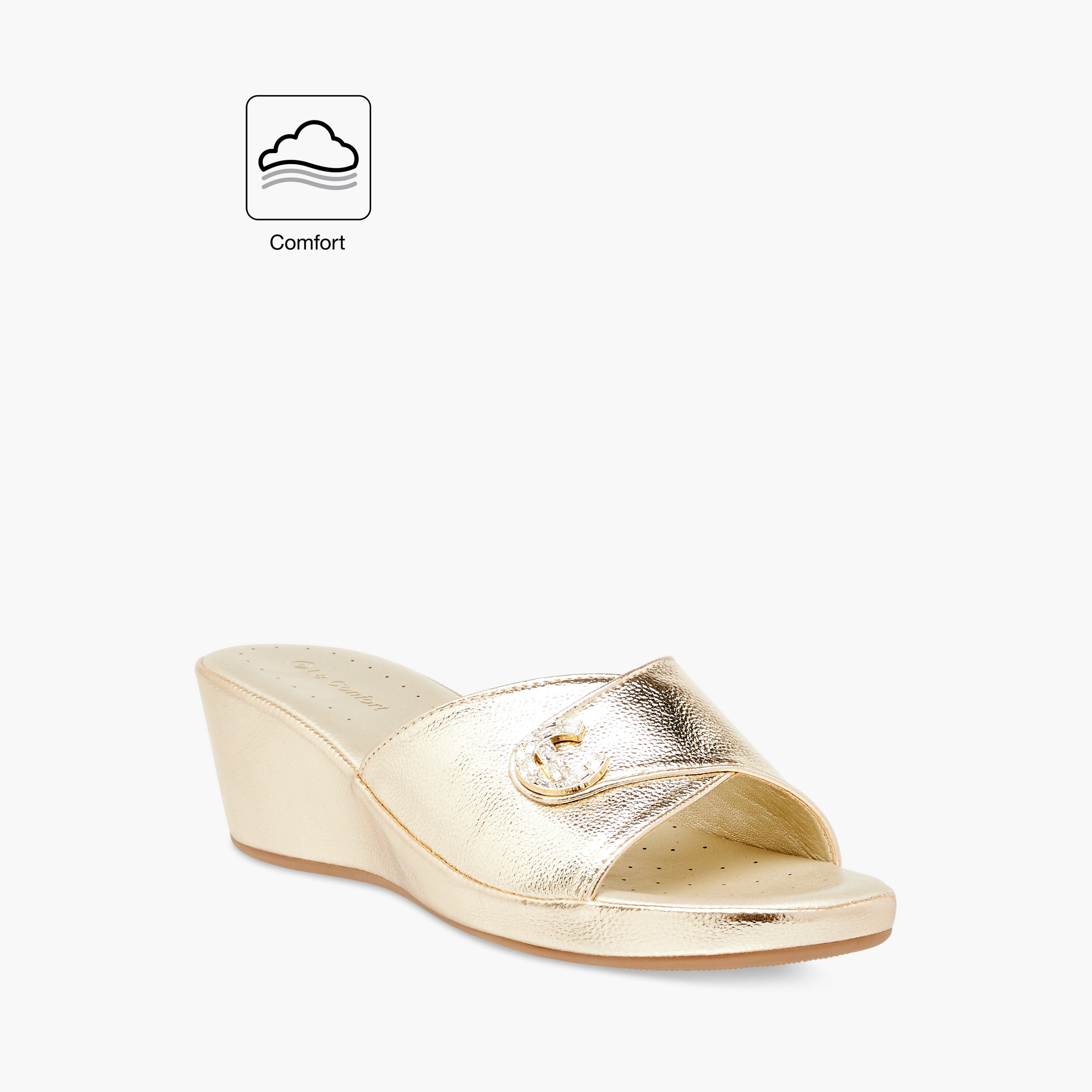 Le Confort Women's Textured Wedge Comfort Sandals with Slip On Closure-women-shoes-sandals-heeled-image-2