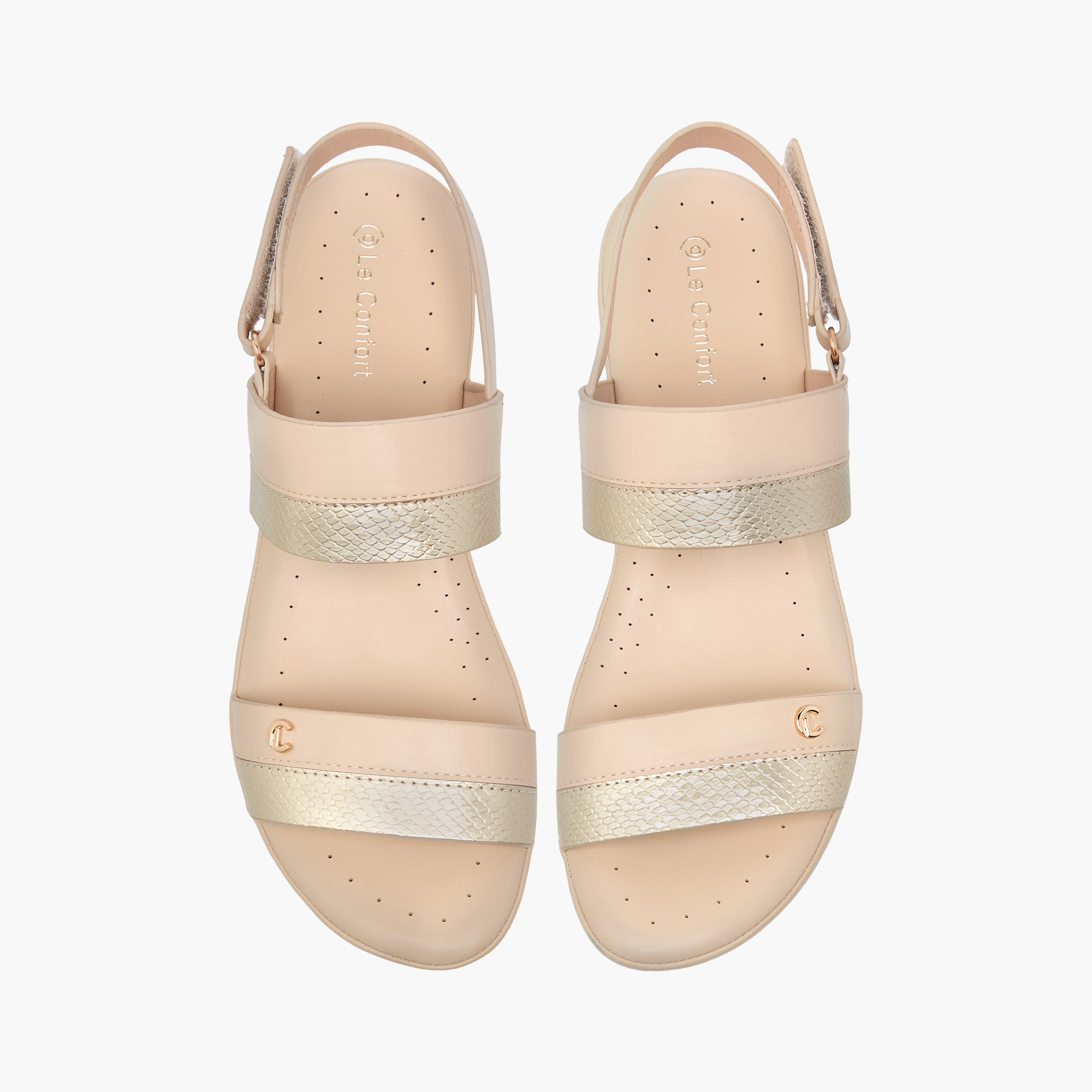 Le Confort Textured Strap Comfort Sandals with Buckle Closure-women-shoes-sandals-heeled-image-1