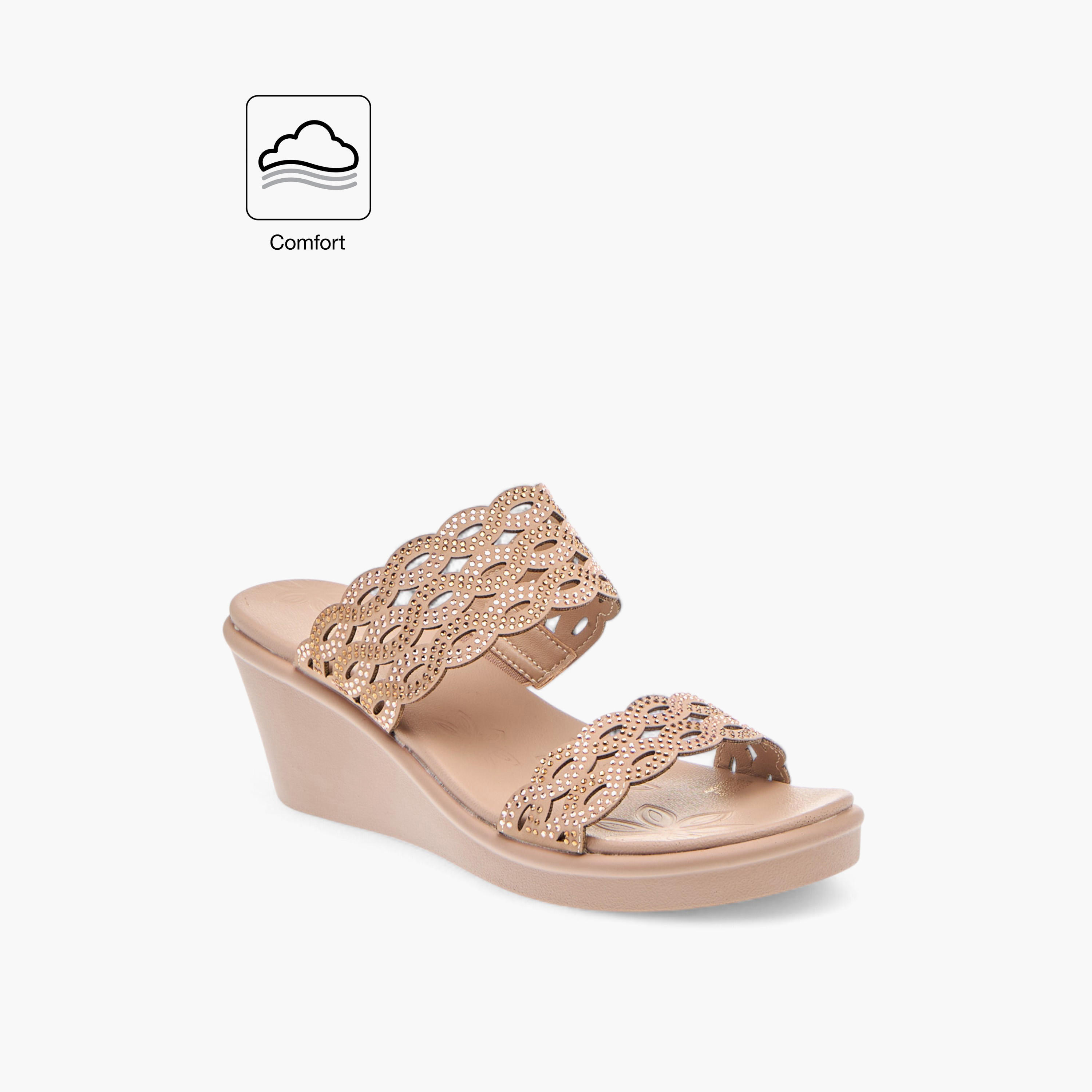 Le Confort Embellished Laser Cut Detail Comfort Sandals with Wedge Heels-women-shoes-sandals-heeled-image-2