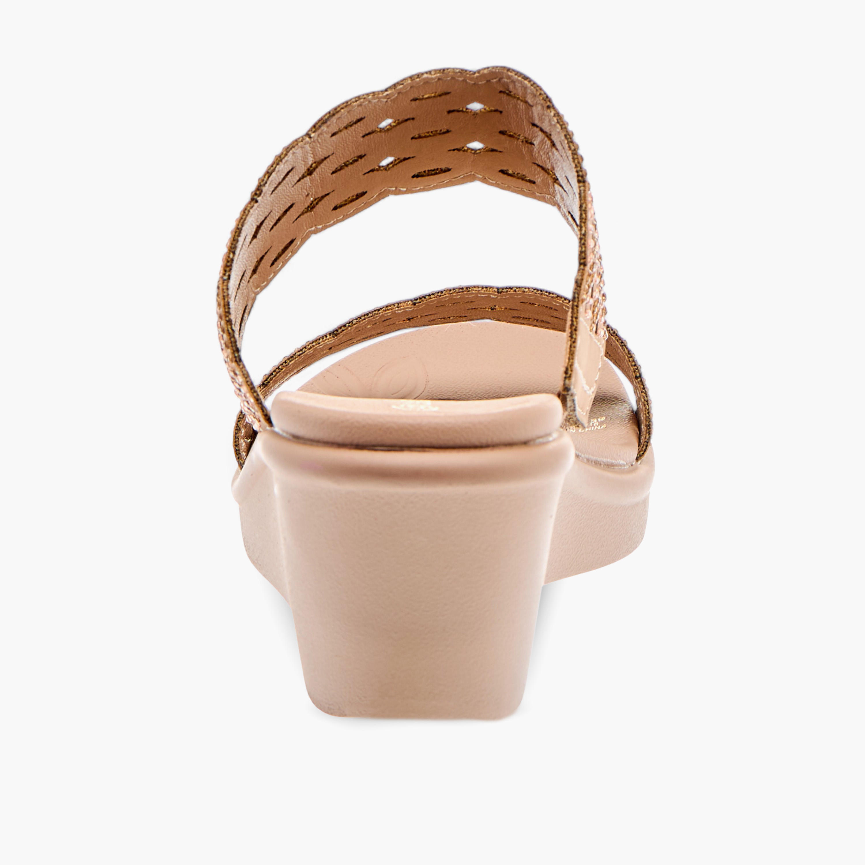 Le Confort Embellished Laser Cut Detail Comfort Sandals with Wedge Heels-women-shoes-sandals-heeled-image-5