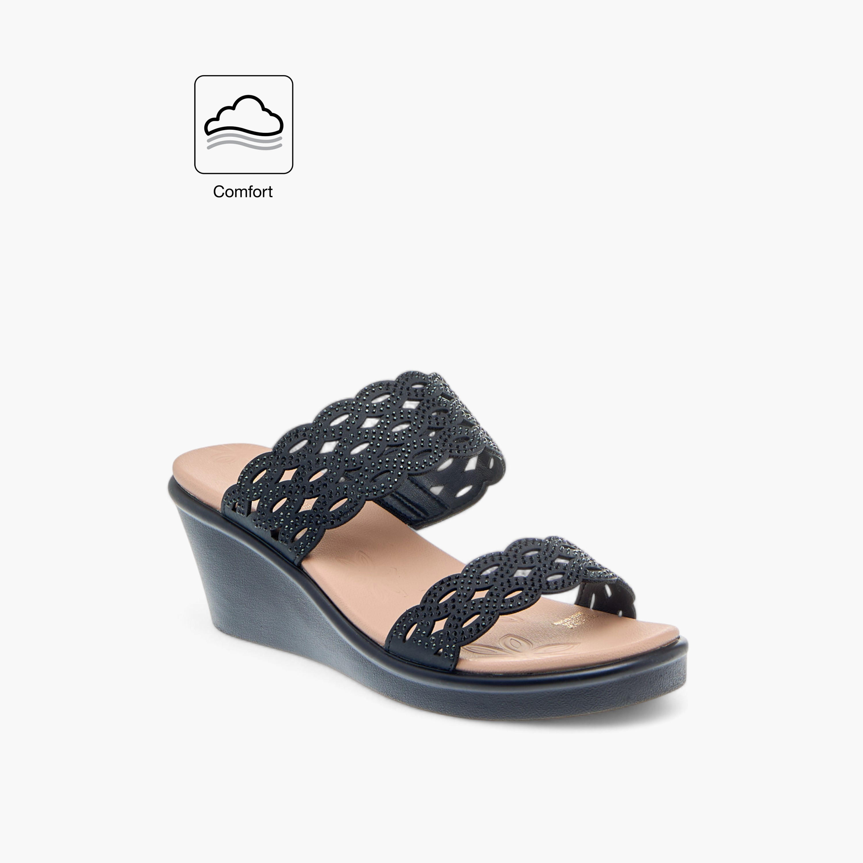 صندل مريح مزيّن بكعب ويدج وتفاصيل مفرغة بالليزر من لو كونفورت-women-shoes-sandals-heeled-image-2