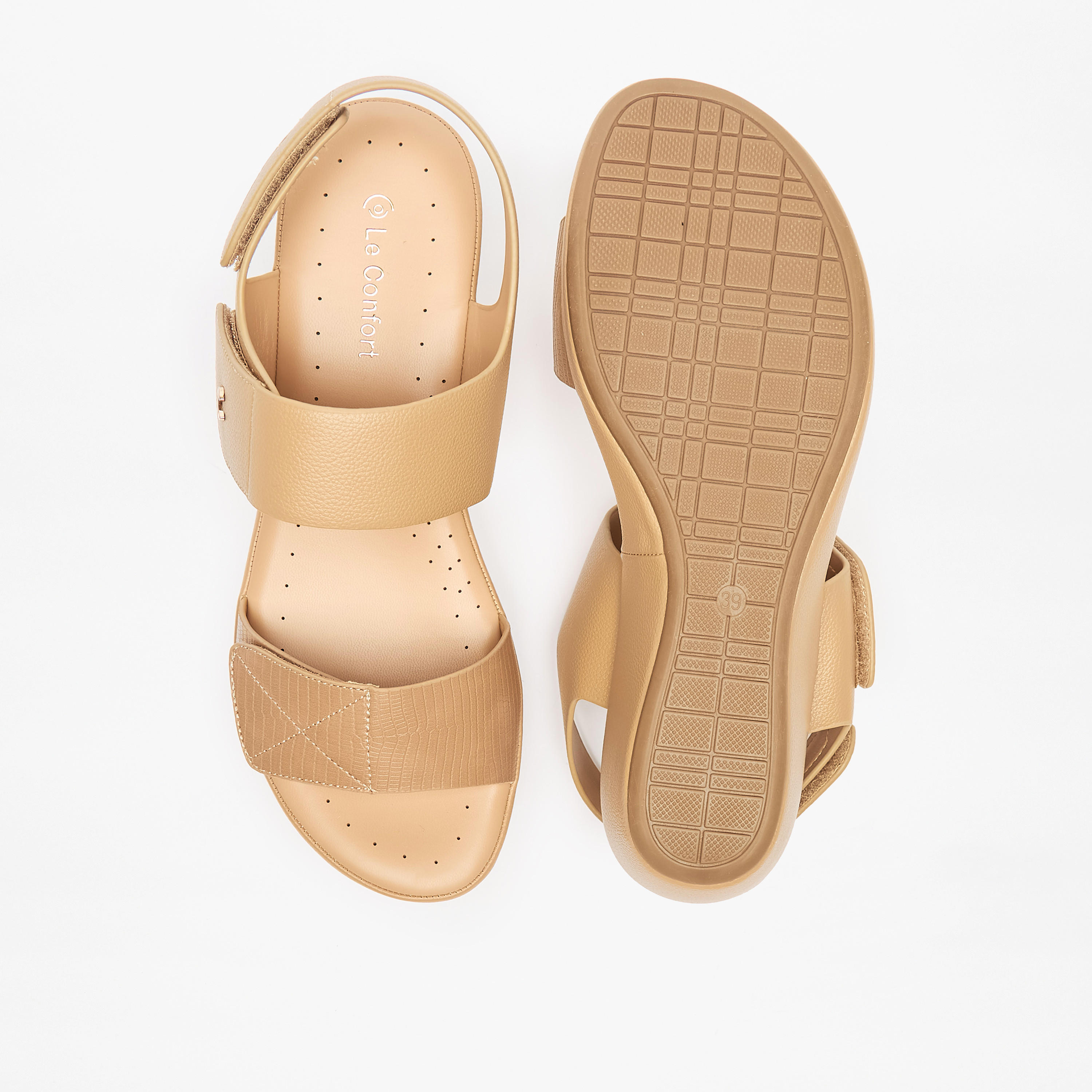 صندل مريح سهل الارتداء بارز الملمس بشريط إغلاق لاصق من لو كونفورت -women-shoes-sandals-heeled-image-10