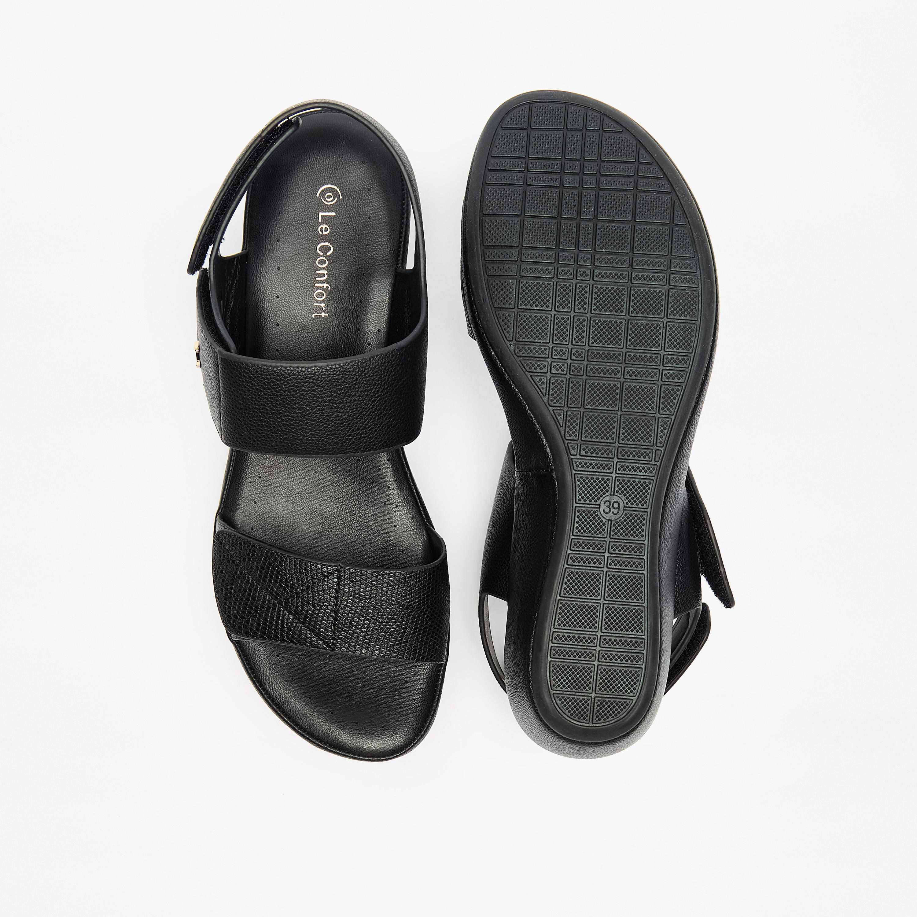 Le Confort Textured Slip-On Comfort Sandals with Hook and Loop Closure-women-shoes-sandals-heeled-image-4