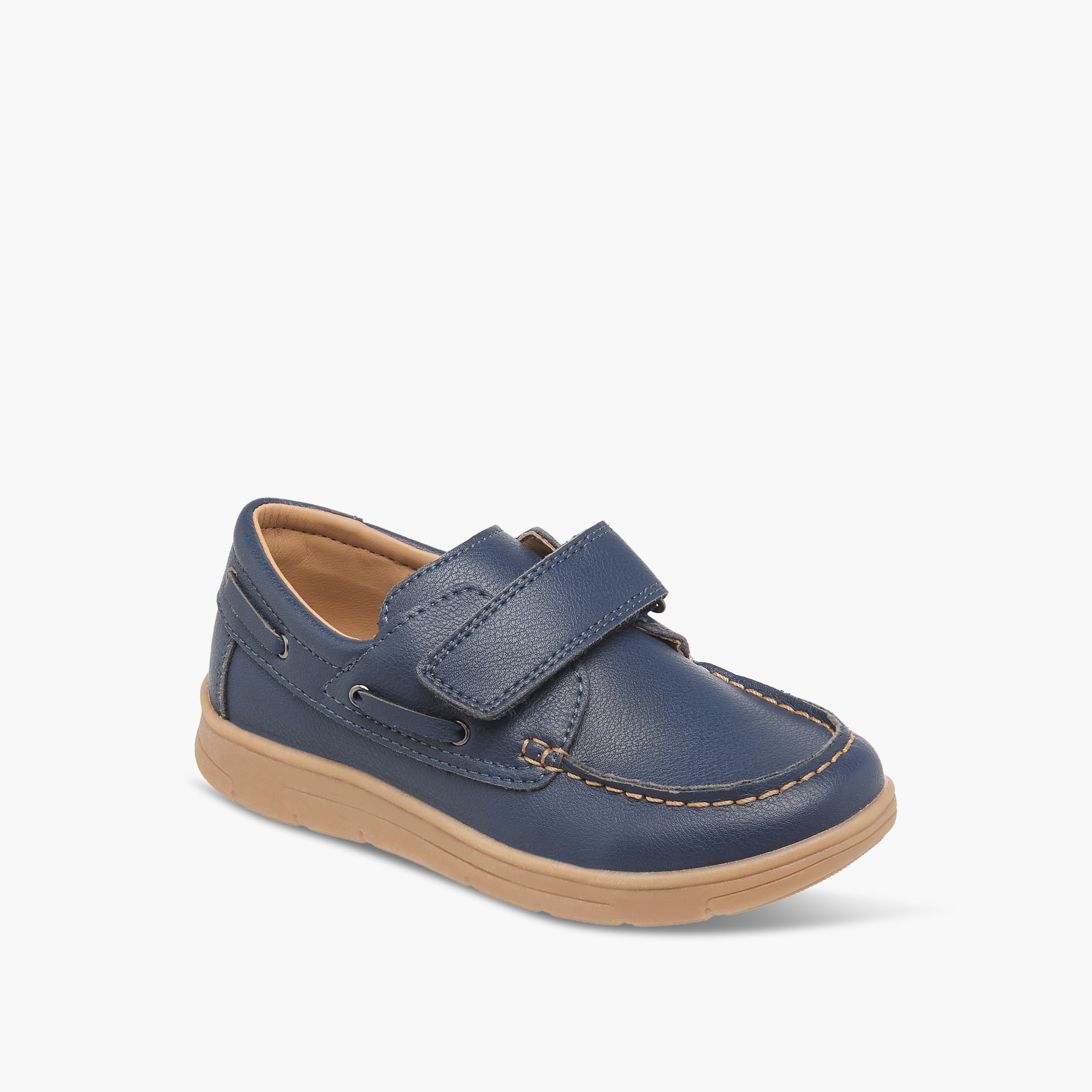 Juniors Textured Loafers with Hook and Loop Closure-boys-shoes-loafers-image-2
