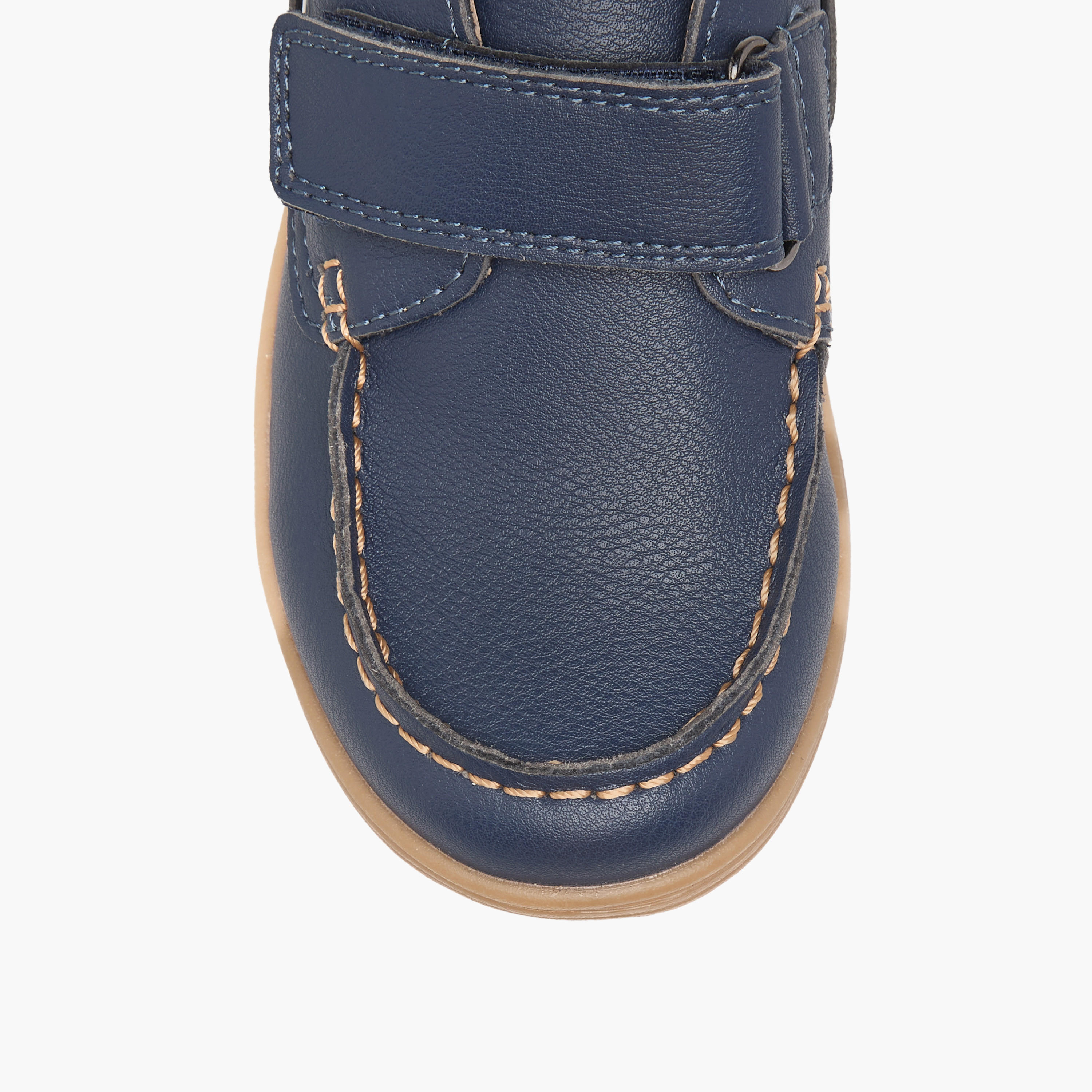 Juniors Textured Loafers with Hook and Loop Closure-boys-shoes-loafers-image-4