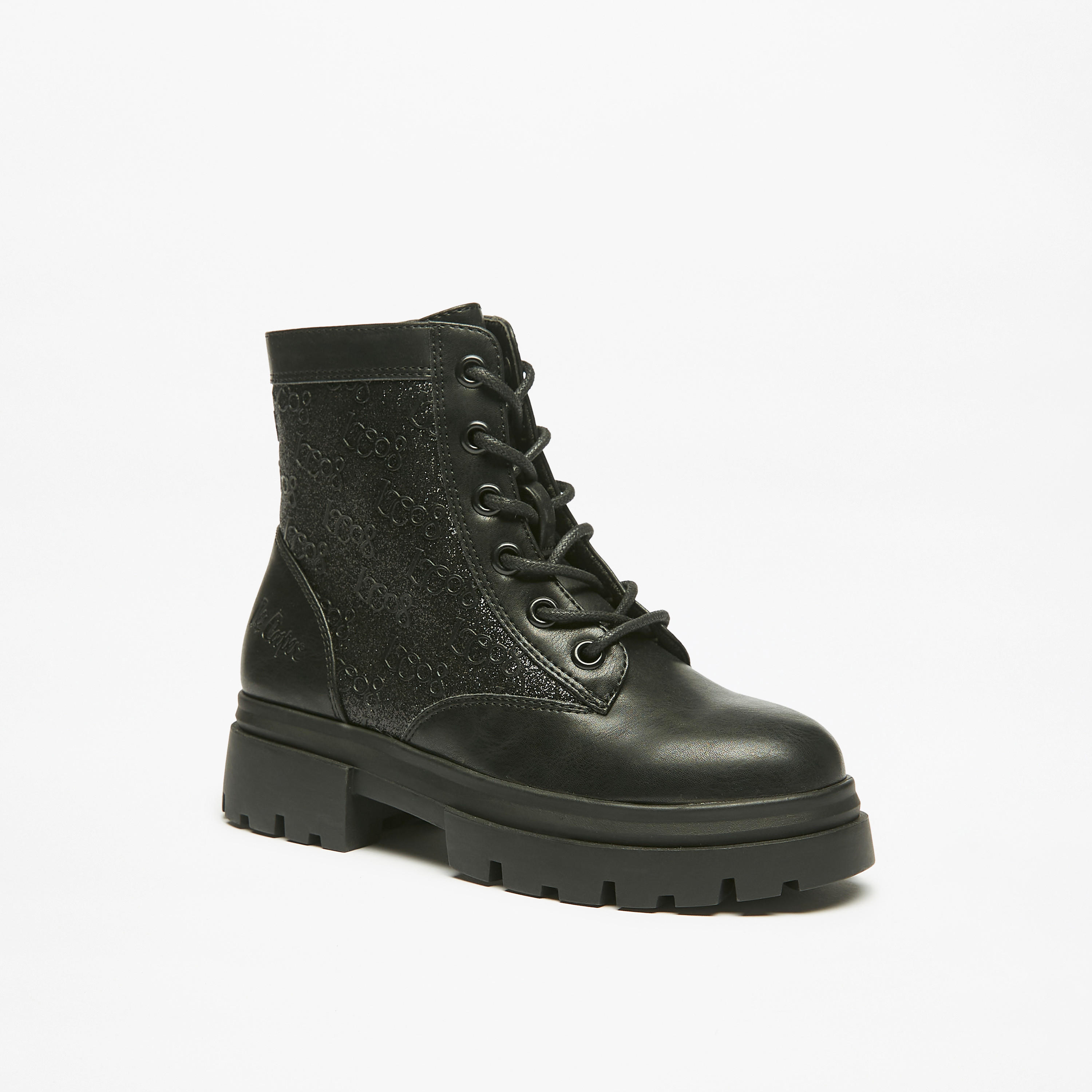 Lee Cooper Girls' Logo Detail Lace-Up High Cut Boots-girls-shoes-boots-image-1