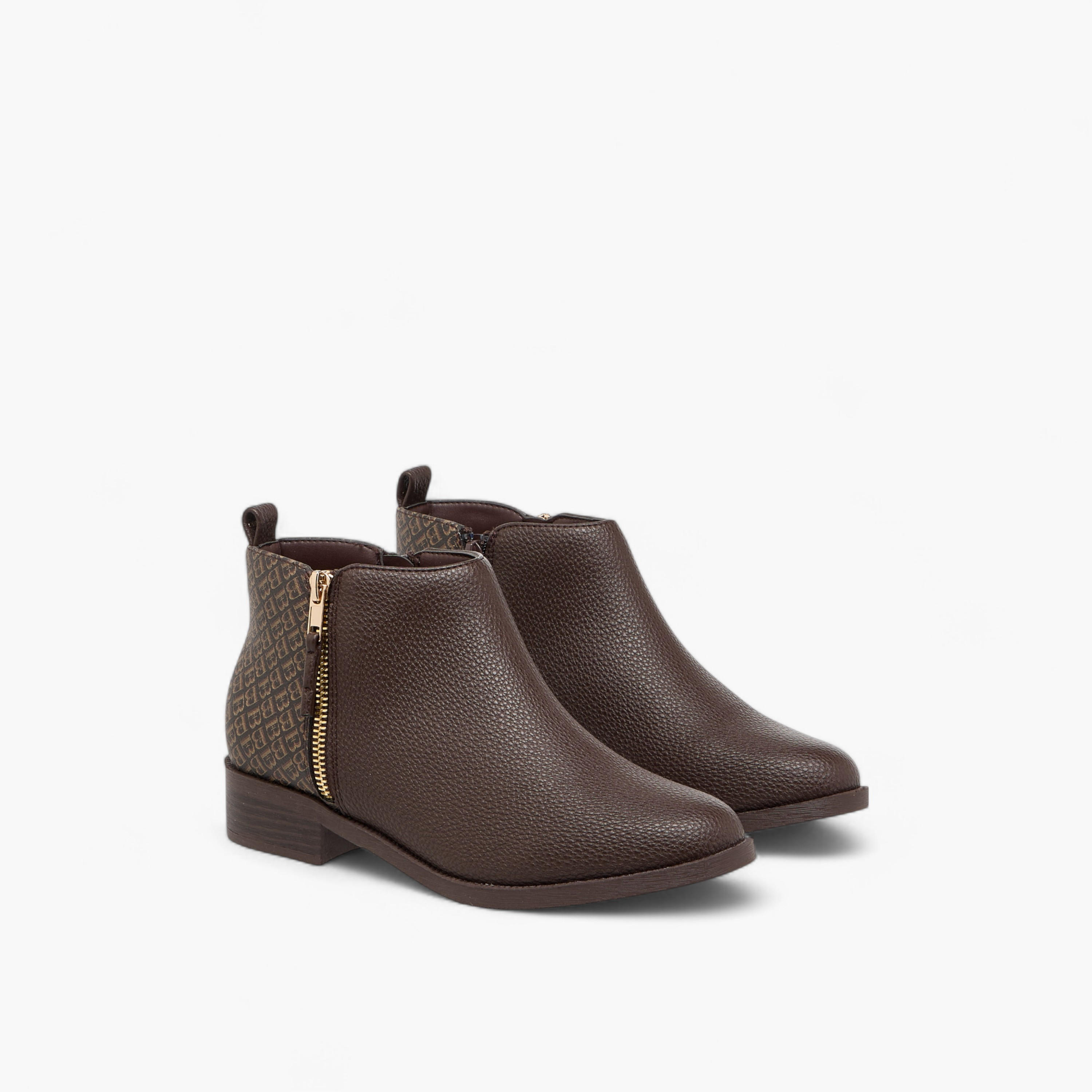 Flora Bella Monogram Print  Ankle Boots with Block Heels and Zip Closure-women-shoes-boots-image-1